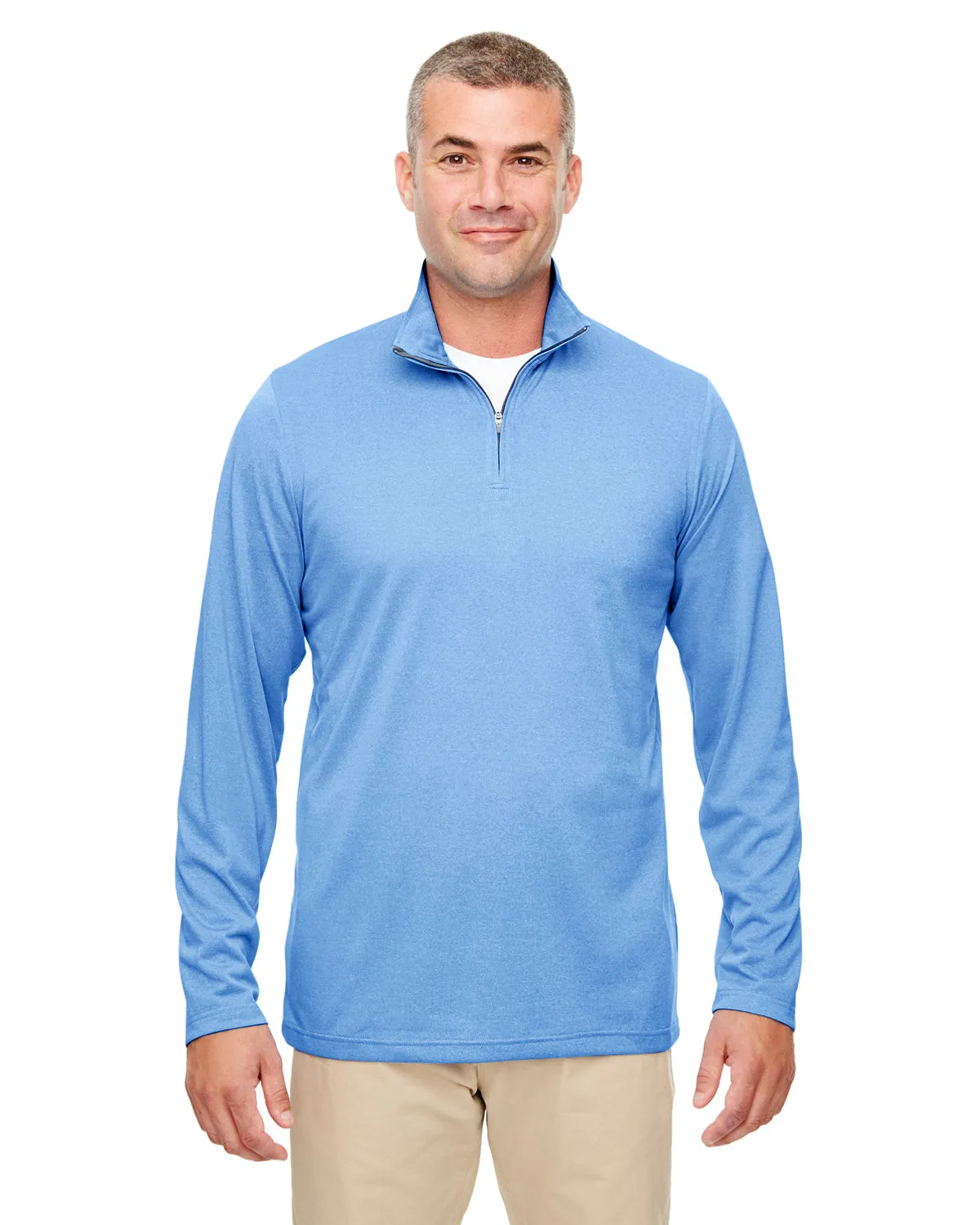 8618 UltraClub Men's Cool & Dry Heathered Performance Quarter-Zip
