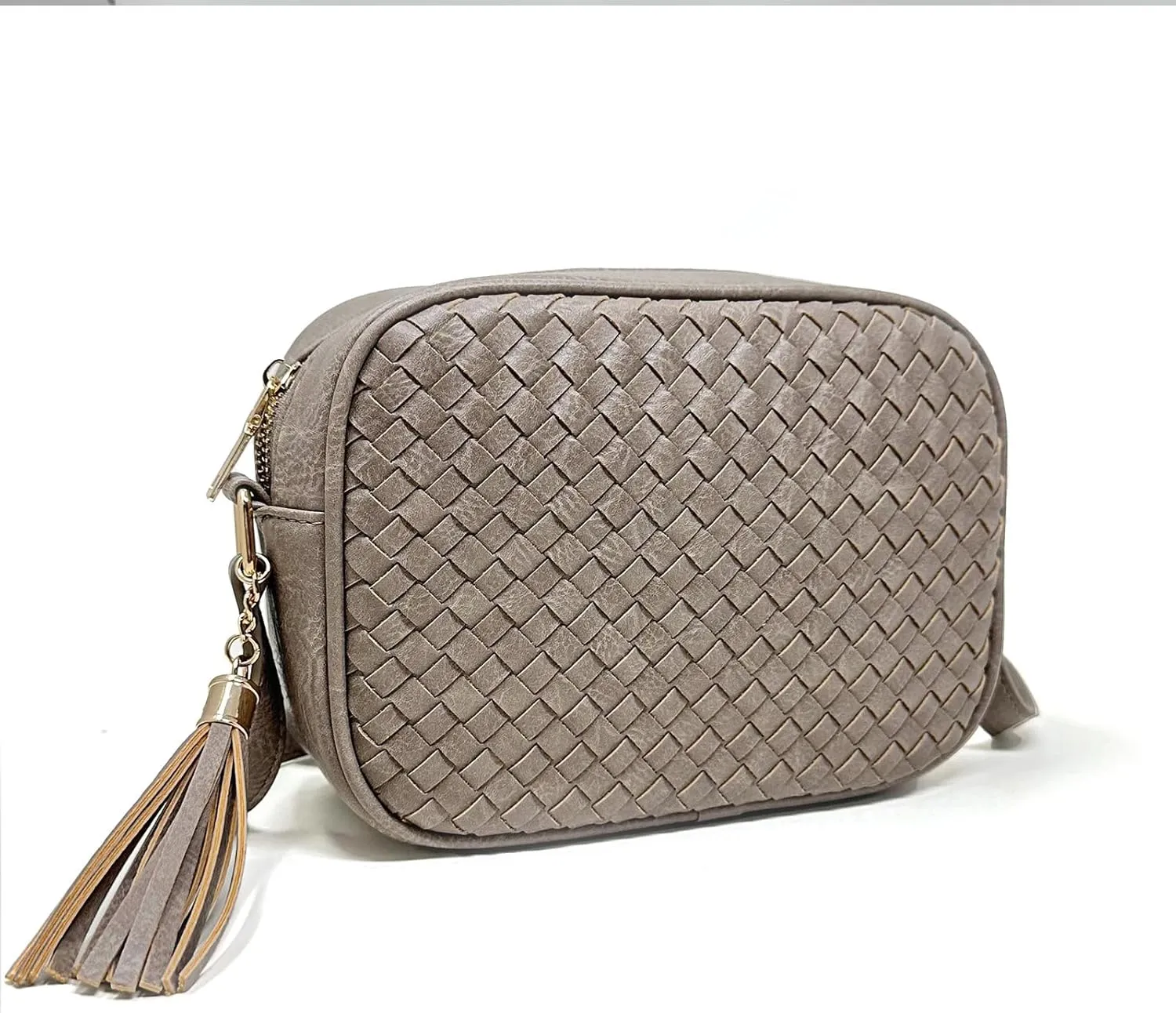 AFKOMST Woven Crossbody Bags for Women Small Summer Purse and Boho Handbags with Tassels,Vegen Leather