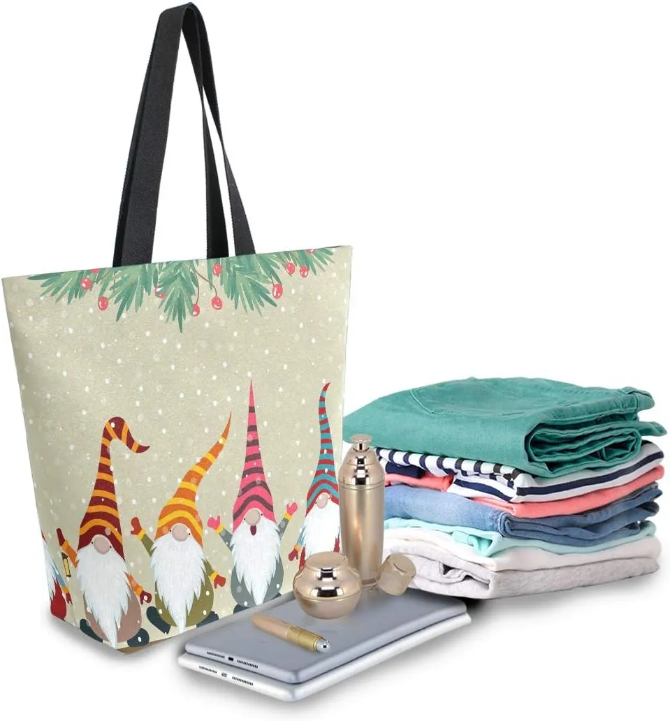 ALAZA Christmas Gnomes Winter Canvas Tote Bag for Women Travel Work Shopping Grocery Top Handle Purses Large Totes Reusable Handbags Cotton Shoulder Bags