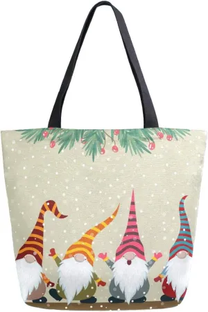 ALAZA Christmas Gnomes Winter Canvas Tote Bag for Women Travel Work Shopping Grocery Top Handle Purses Large Totes Reusable Handbags Cotton Shoulder Bags