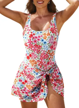 Aleumdr One Piece Swimdress Swimsuits for Women Tummy Control Tie Knot Swim Dresses Skirt Bathing Suit