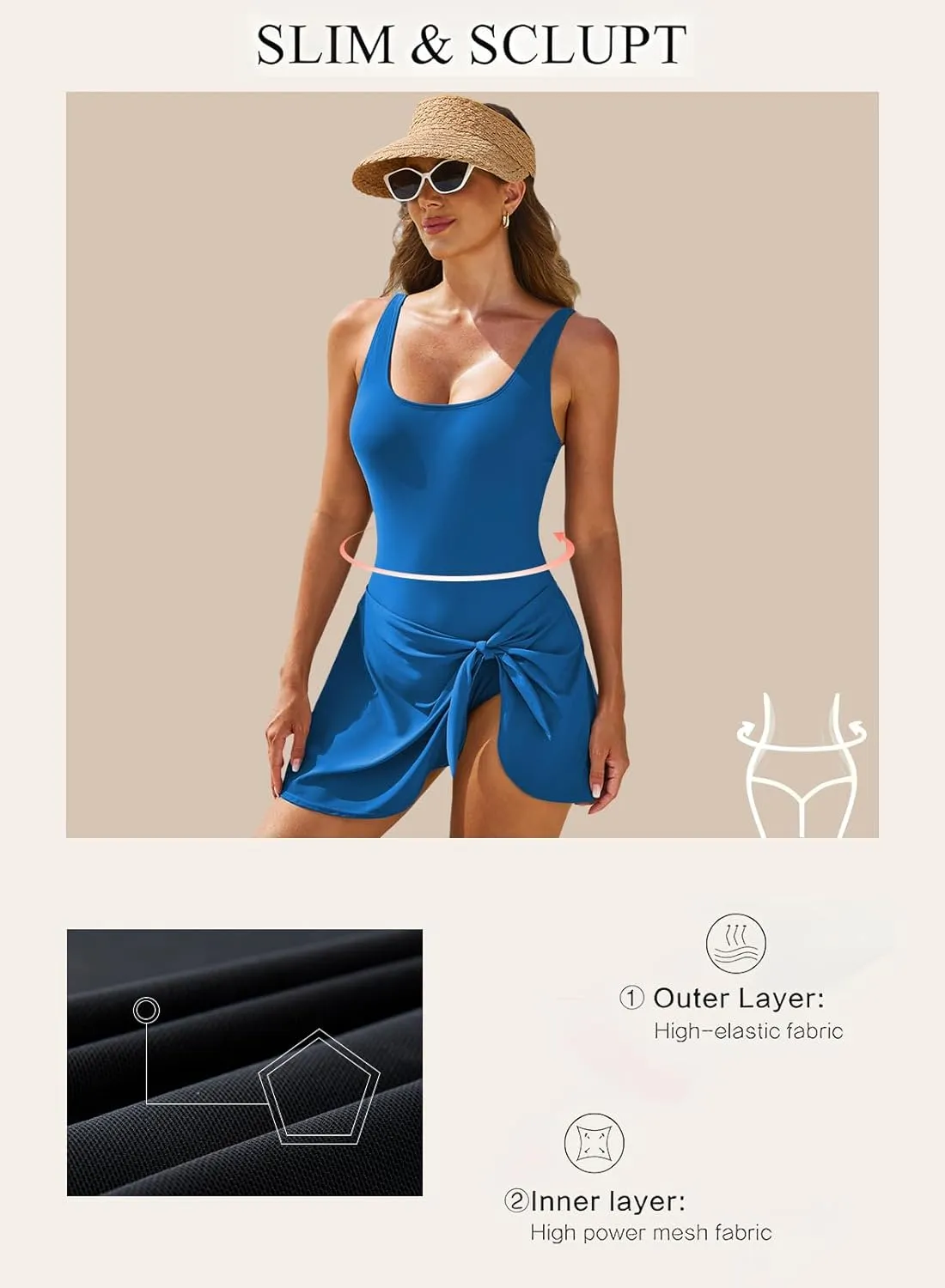Aleumdr One Piece Swimdress Swimsuits for Women Tummy Control Tie Knot Swim Dresses Skirt Bathing Suit