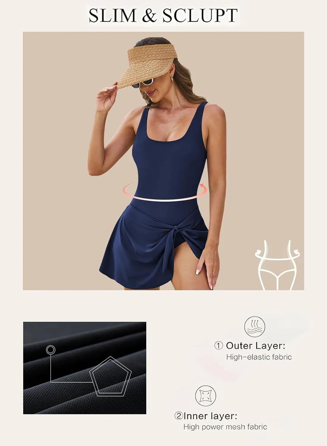 Aleumdr One Piece Swimdress Swimsuits for Women Tummy Control Tie Knot Swim Dresses Skirt Bathing Suit