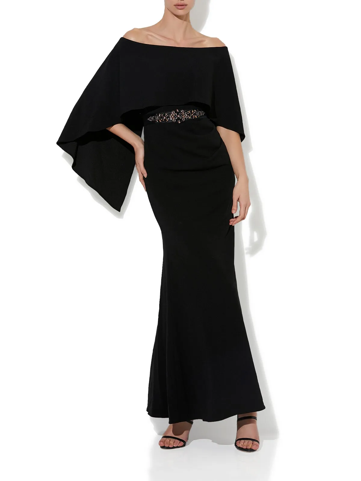 Ariella Black Stretch Crepe Gown