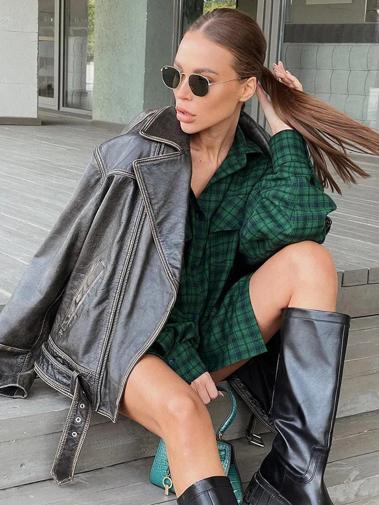 Autumn Winter Women Casual Long Sleeve Oversized Plaid Blouse Ladies Tops Loose Fit Long Shirt For Woman