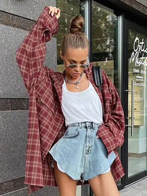 Autumn Winter Women Casual Long Sleeve Oversized Plaid Blouse Ladies Tops Loose Fit Long Shirt For Woman