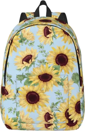 Backpack Sunflower Blue Floral Watercolor Laptop Rucksack School Bookbag Casual Daypack for 3th 4th 5th Student Teens Travel Hiking 16 Inch