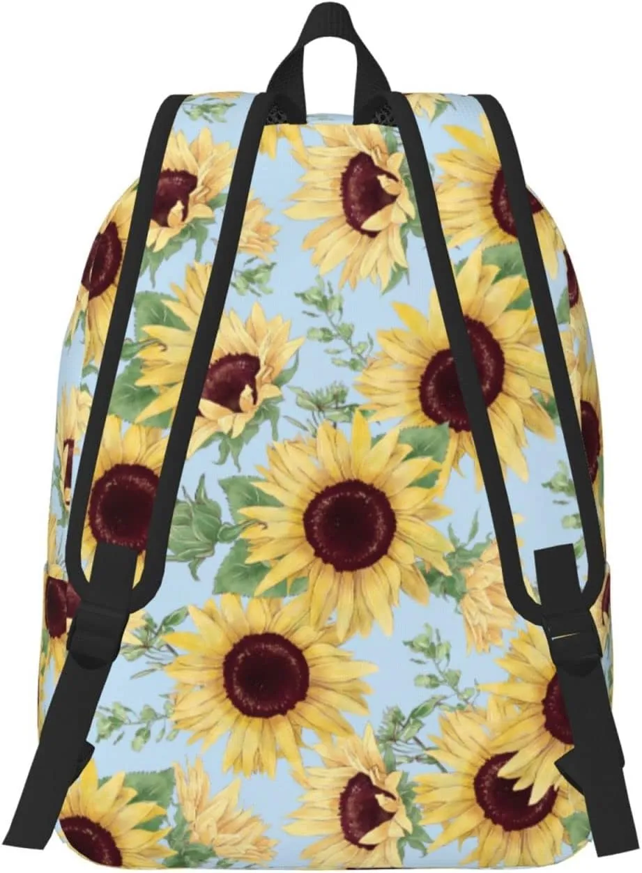 Backpack Sunflower Blue Floral Watercolor Laptop Rucksack School Bookbag Casual Daypack for 3th 4th 5th Student Teens Travel Hiking 16 Inch