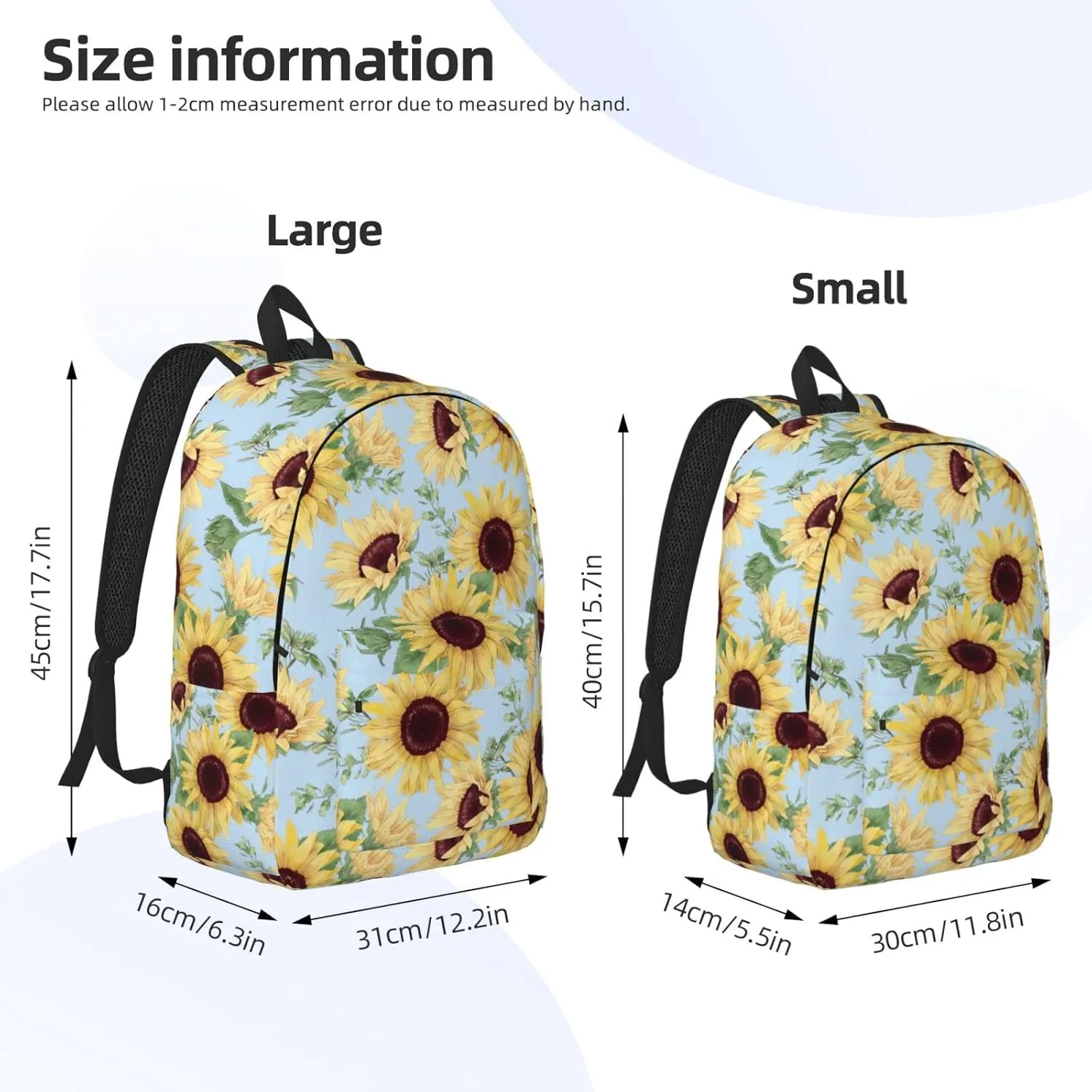 Backpack Sunflower Blue Floral Watercolor Laptop Rucksack School Bookbag Casual Daypack for 3th 4th 5th Student Teens Travel Hiking 16 Inch