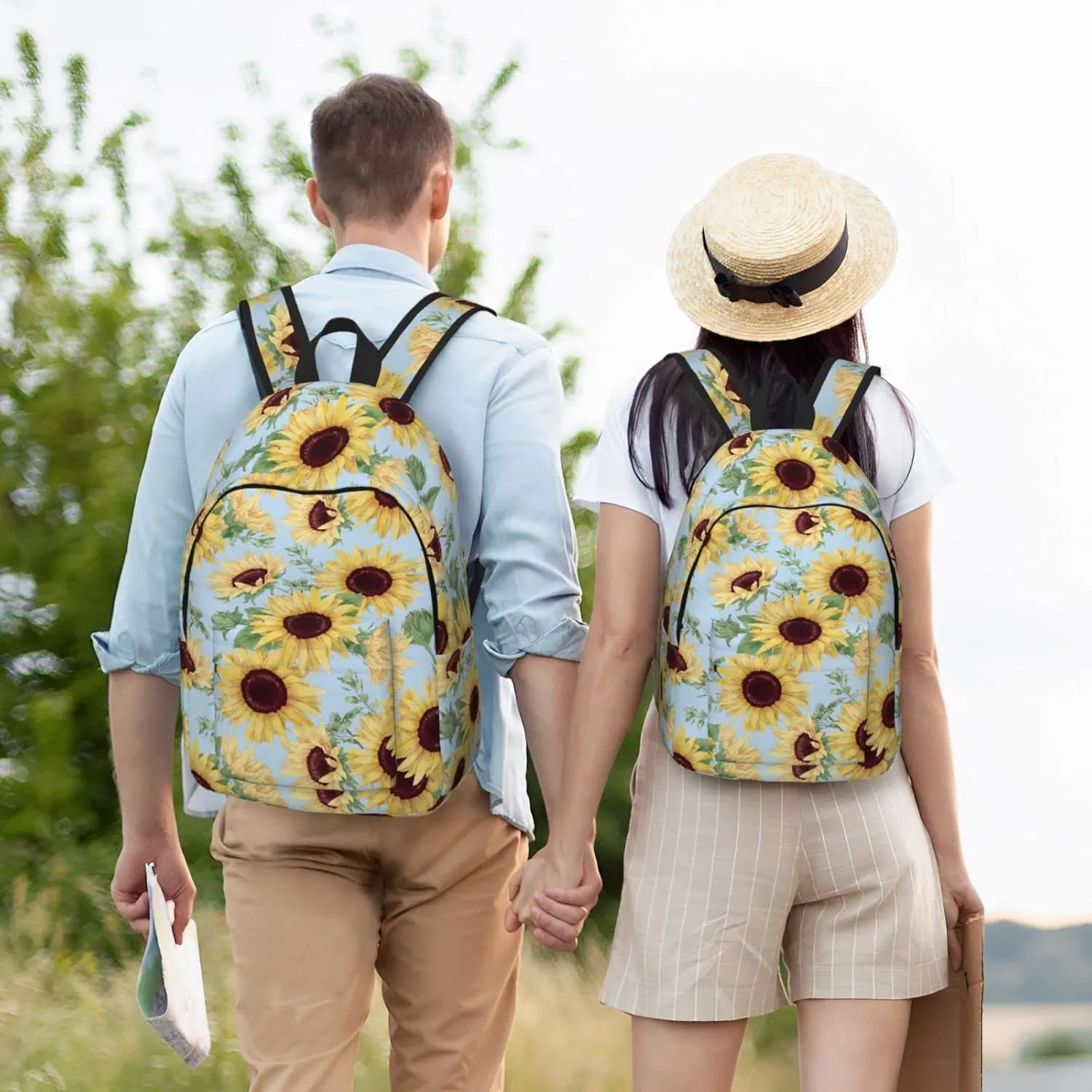 Backpack Sunflower Blue Floral Watercolor Laptop Rucksack School Bookbag Casual Daypack for 3th 4th 5th Student Teens Travel Hiking 16 Inch