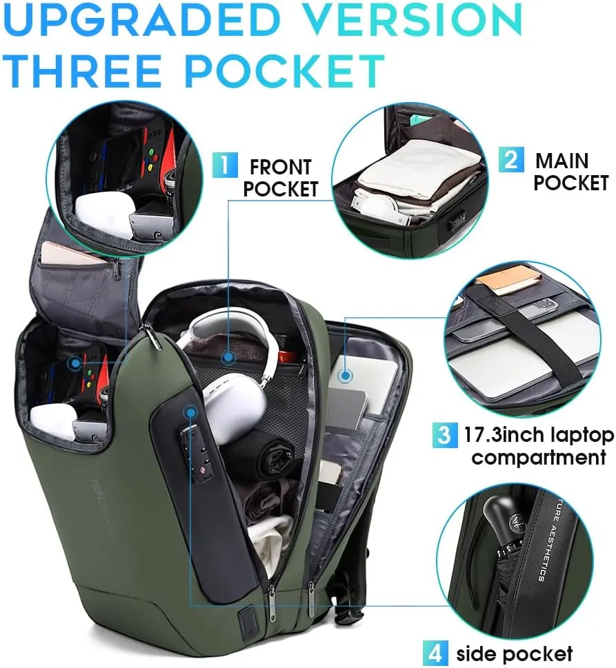 BANGE Anti-Theft Backpack,Tech Backpacks, 17 Inch Laptop Backpack with USB3.0 Charging Port, Mens Travel Backpack for Men and Women