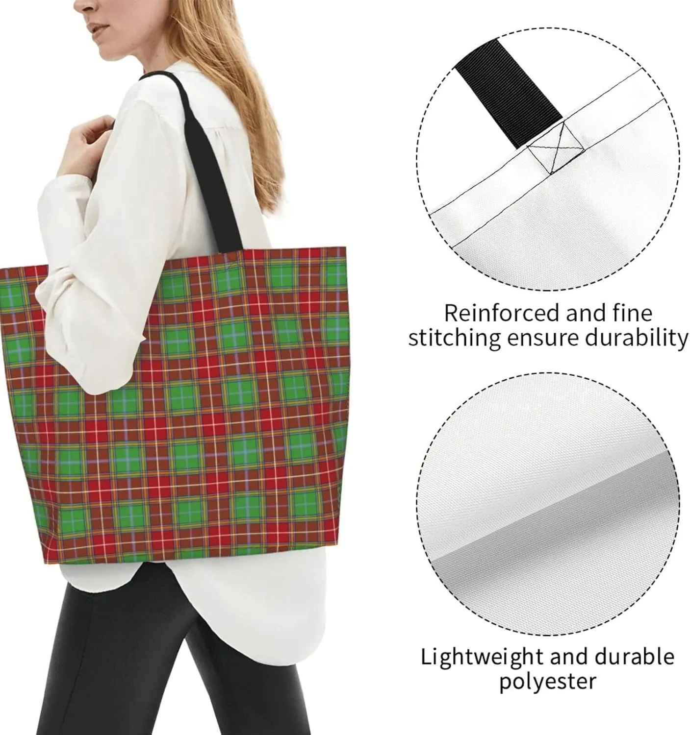 Blackwatch Modern Tartan Tote Bag For Women Weekender Travel Bag Reusable Grocery Bags Large Totes Handbags