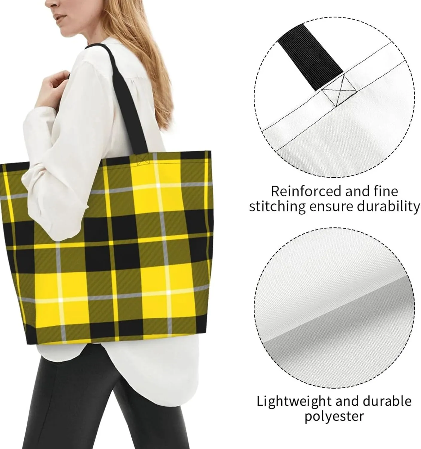 Blackwatch Modern Tartan Tote Bag For Women Weekender Travel Bag Reusable Grocery Bags Large Totes Handbags