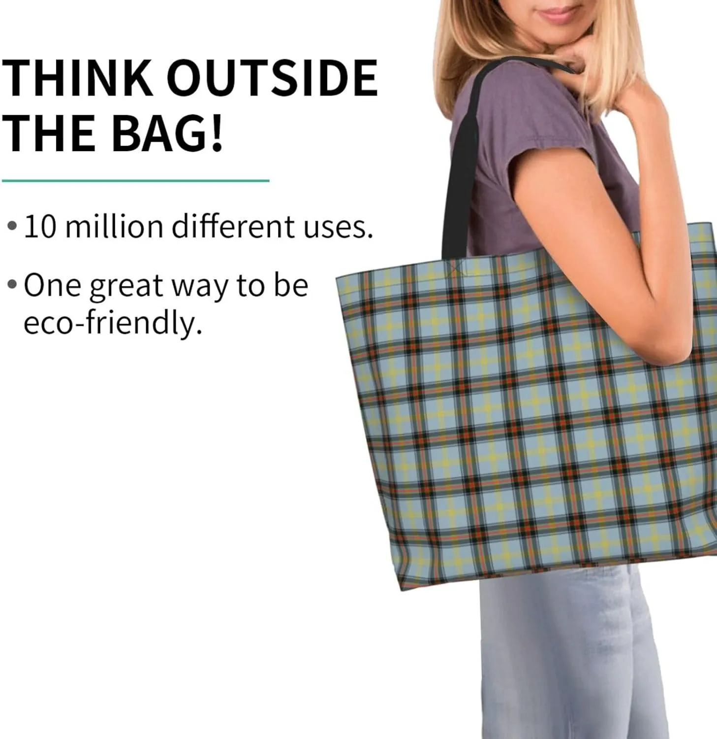 Blackwatch Modern Tartan Tote Bag For Women Weekender Travel Bag Reusable Grocery Bags Large Totes Handbags