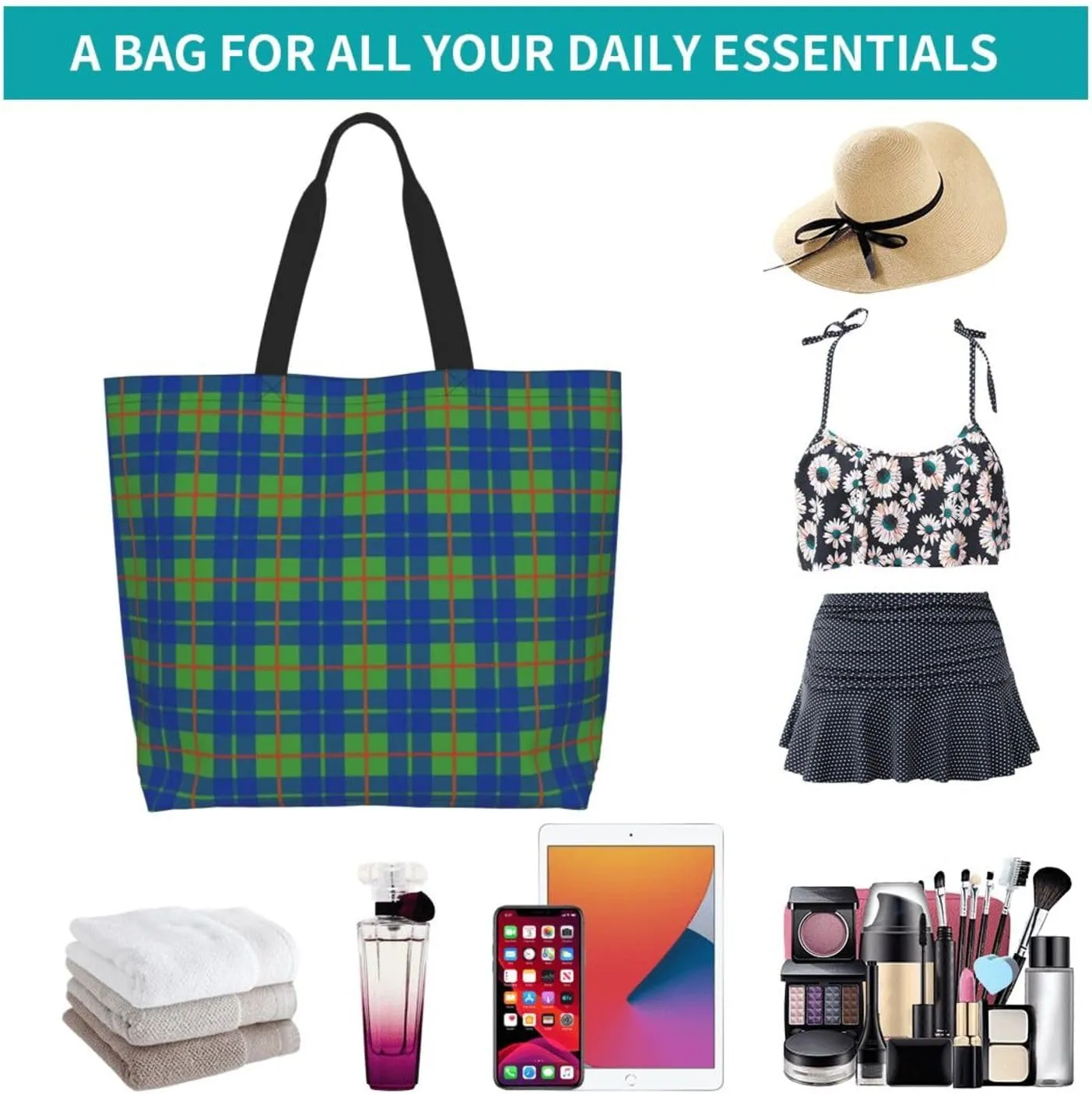 Blackwatch Modern Tartan Tote Bag For Women Weekender Travel Bag Reusable Grocery Bags Large Totes Handbags