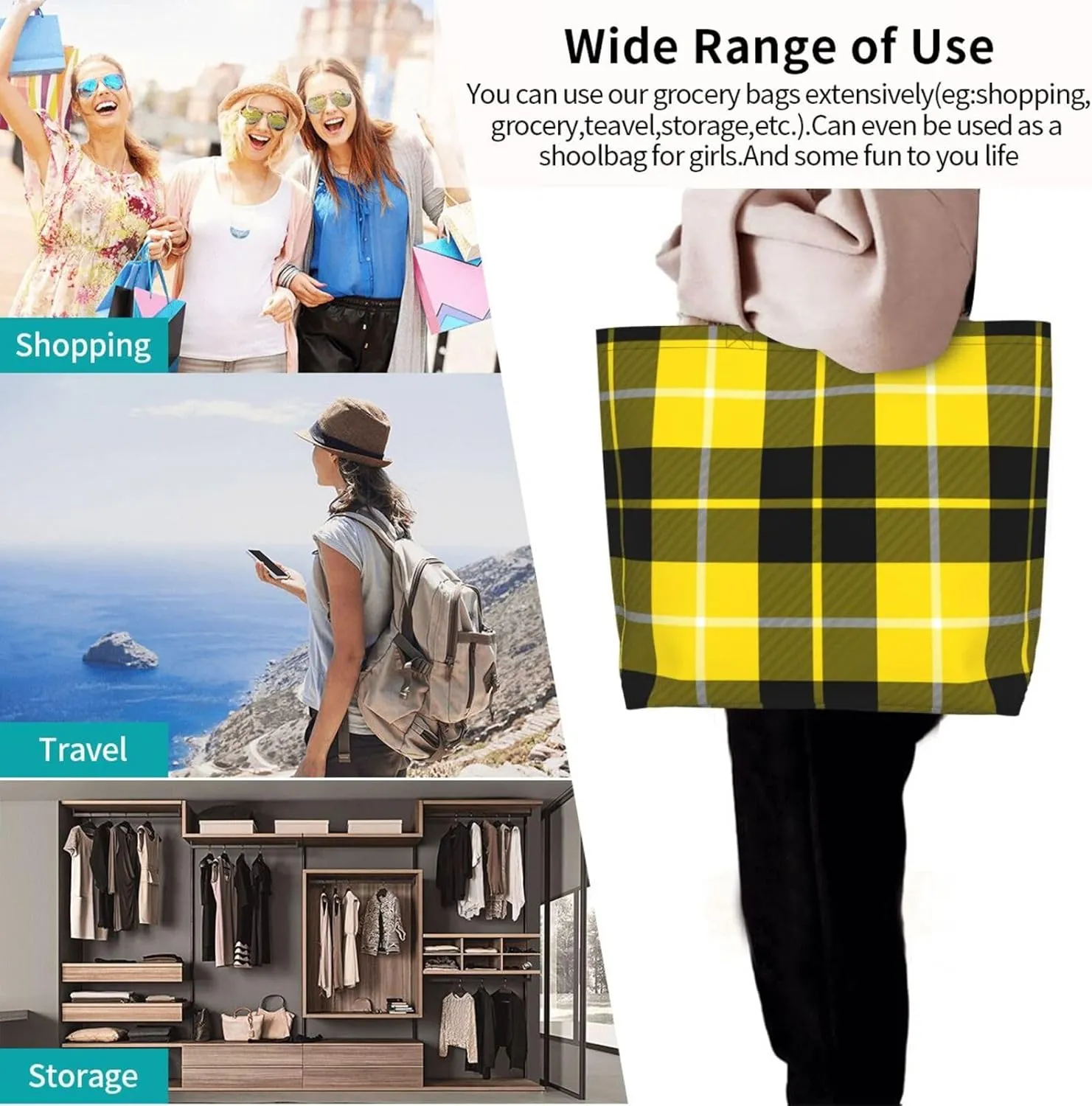 Blackwatch Modern Tartan Tote Bag For Women Weekender Travel Bag Reusable Grocery Bags Large Totes Handbags