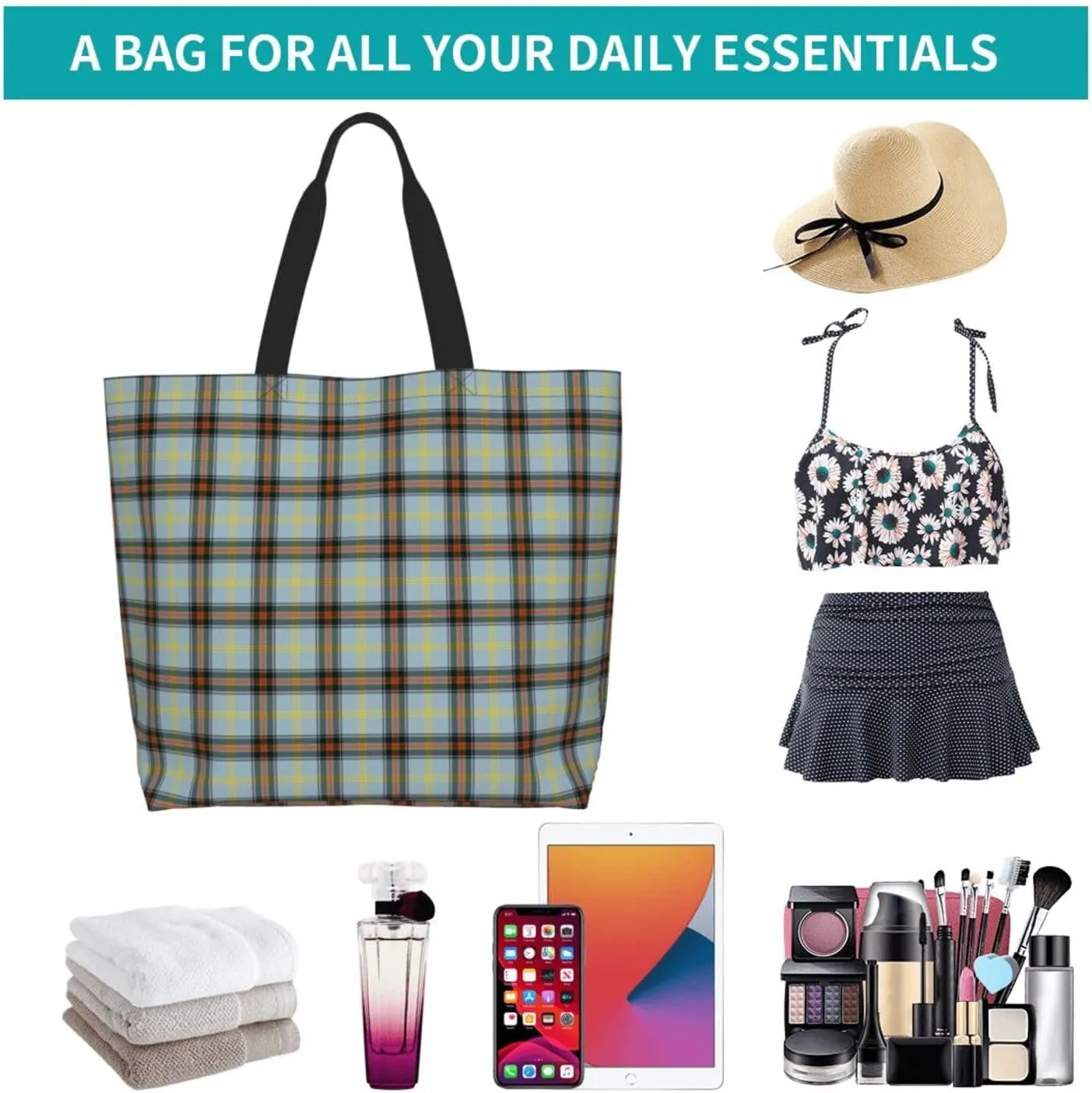 Blackwatch Modern Tartan Tote Bag For Women Weekender Travel Bag Reusable Grocery Bags Large Totes Handbags