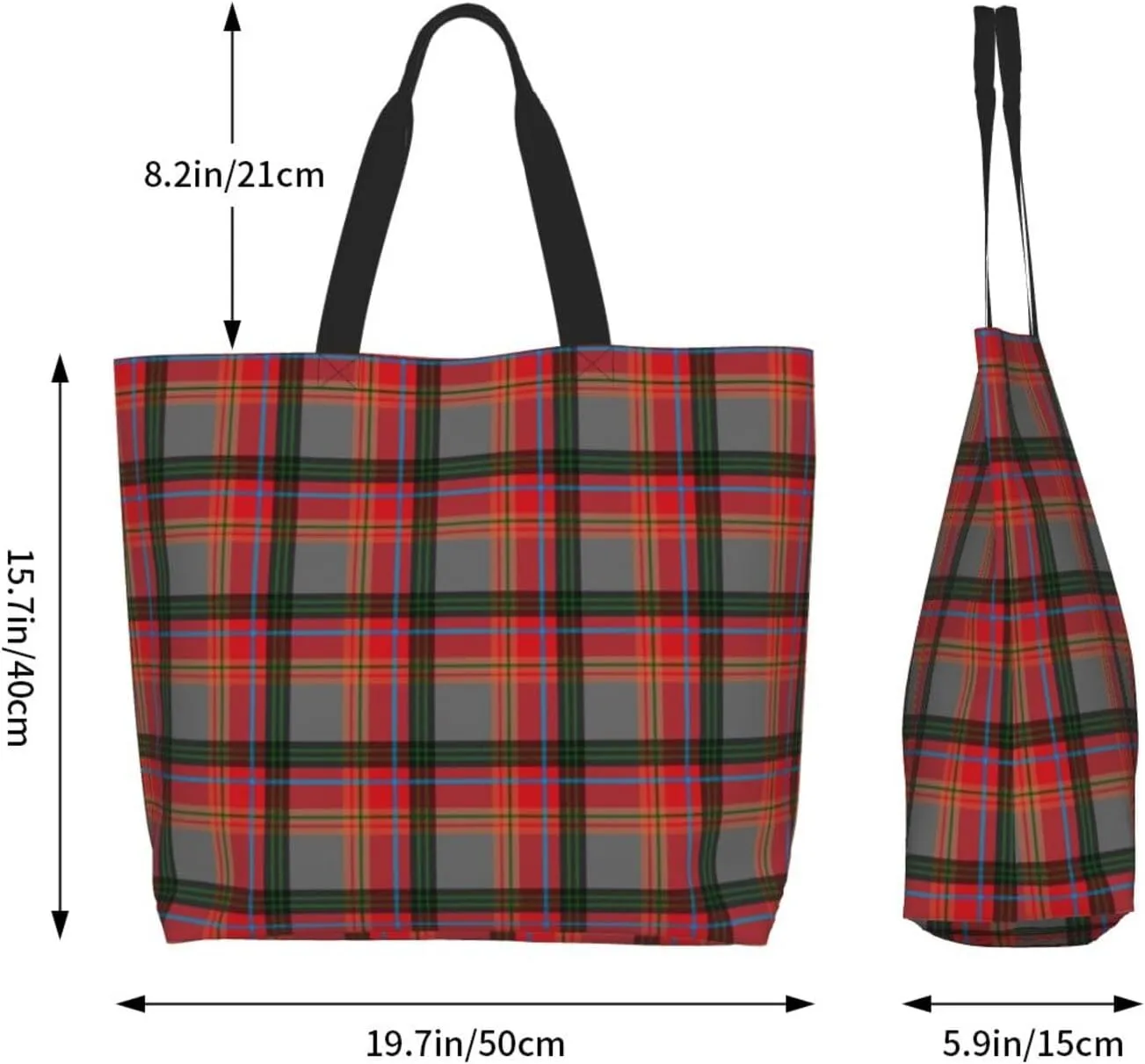 Blackwatch Modern Tartan Tote Bag For Women Weekender Travel Bag Reusable Grocery Bags Large Totes Handbags