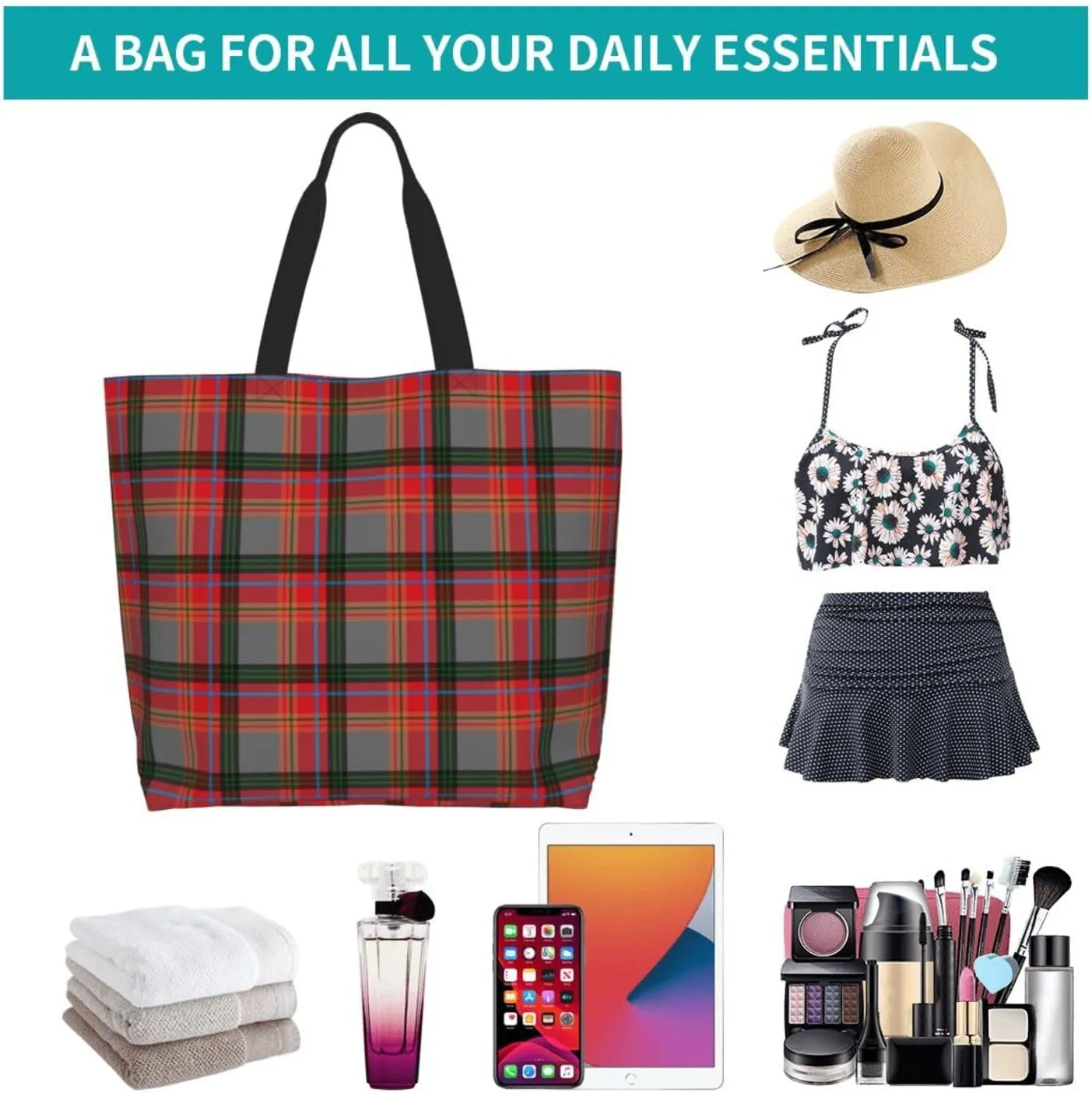 Blackwatch Modern Tartan Tote Bag For Women Weekender Travel Bag Reusable Grocery Bags Large Totes Handbags