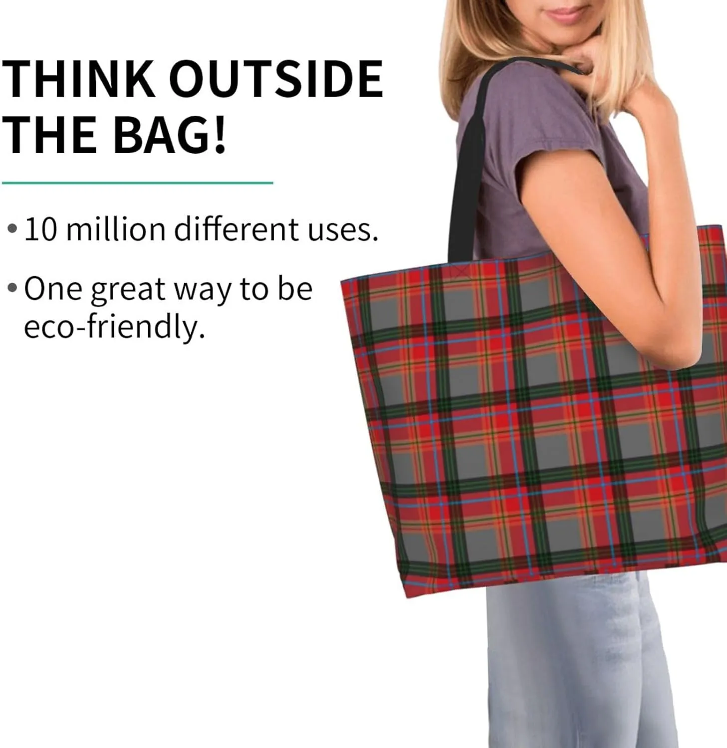 Blackwatch Modern Tartan Tote Bag For Women Weekender Travel Bag Reusable Grocery Bags Large Totes Handbags