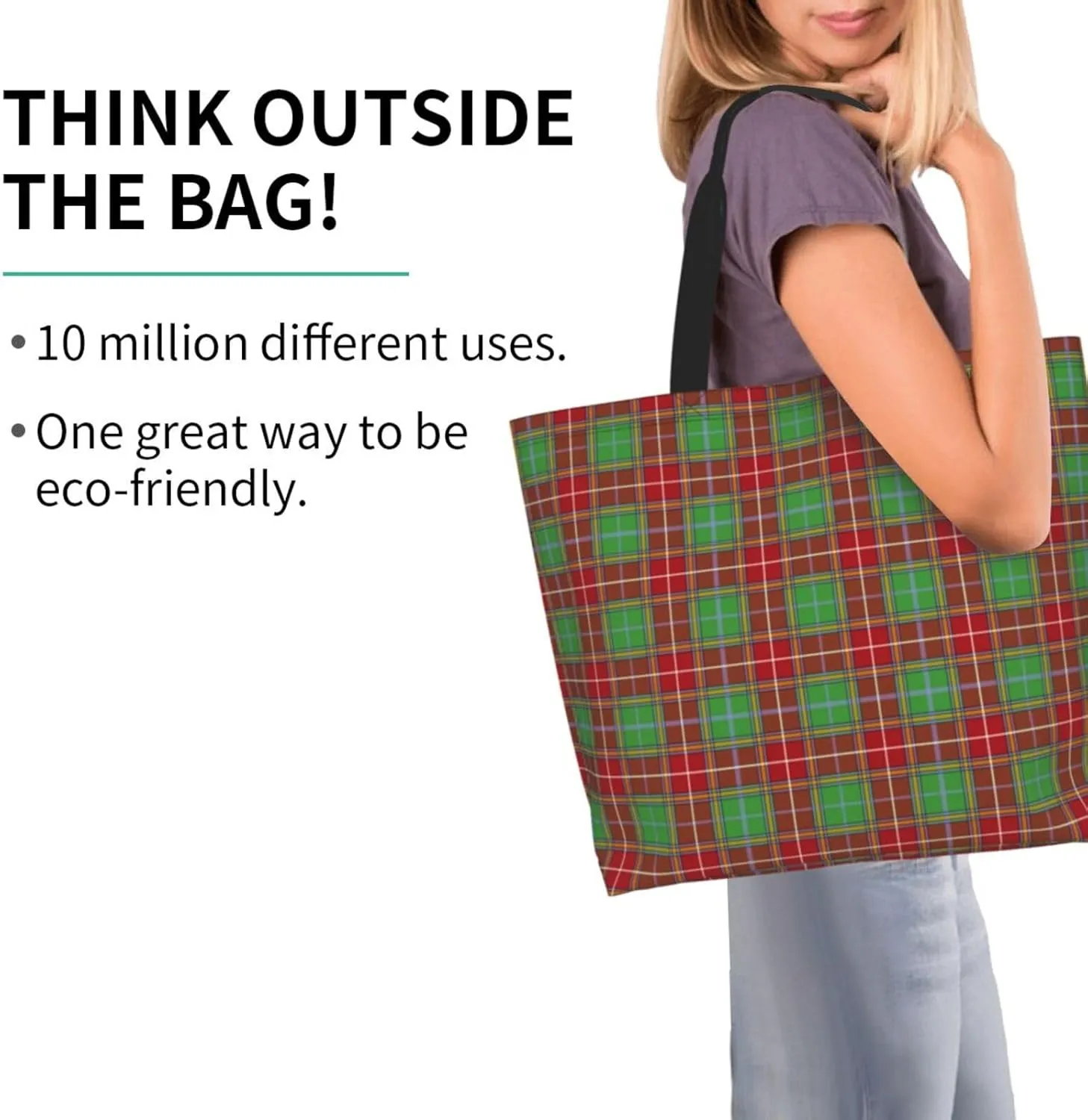Blackwatch Modern Tartan Tote Bag For Women Weekender Travel Bag Reusable Grocery Bags Large Totes Handbags