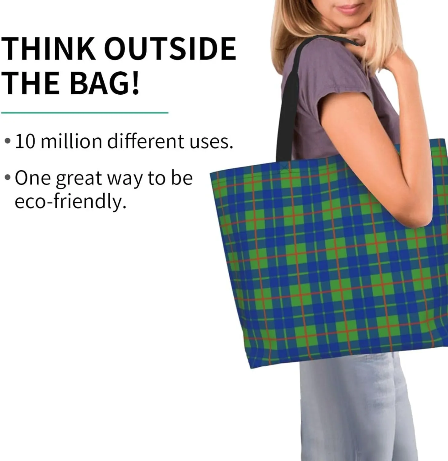Blackwatch Modern Tartan Tote Bag For Women Weekender Travel Bag Reusable Grocery Bags Large Totes Handbags