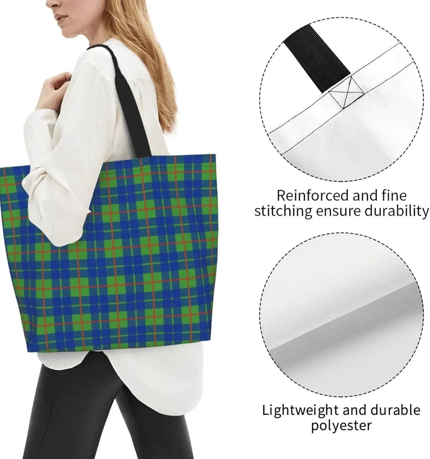 Blackwatch Modern Tartan Tote Bag For Women Weekender Travel Bag Reusable Grocery Bags Large Totes Handbags