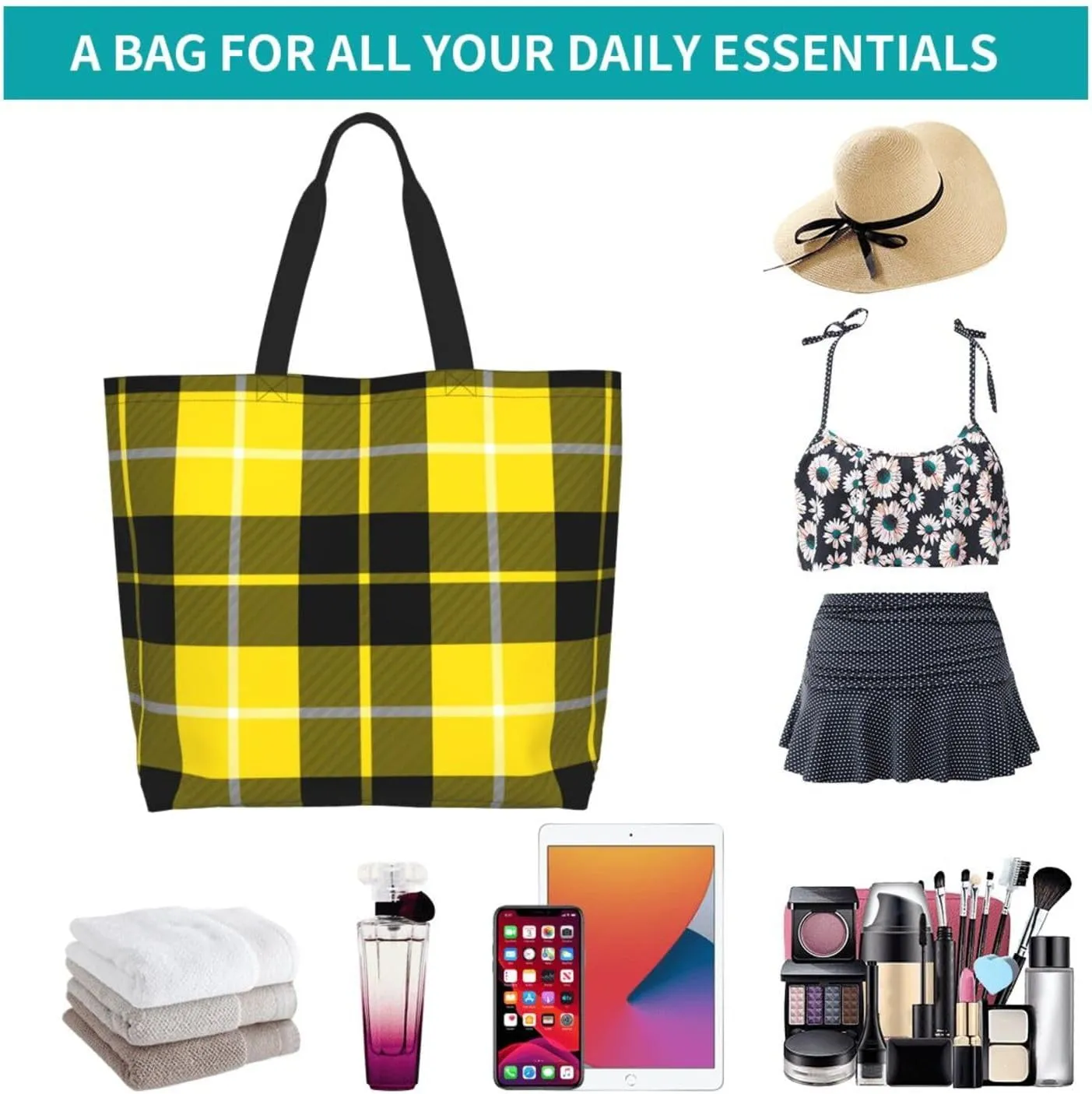Blackwatch Modern Tartan Tote Bag For Women Weekender Travel Bag Reusable Grocery Bags Large Totes Handbags