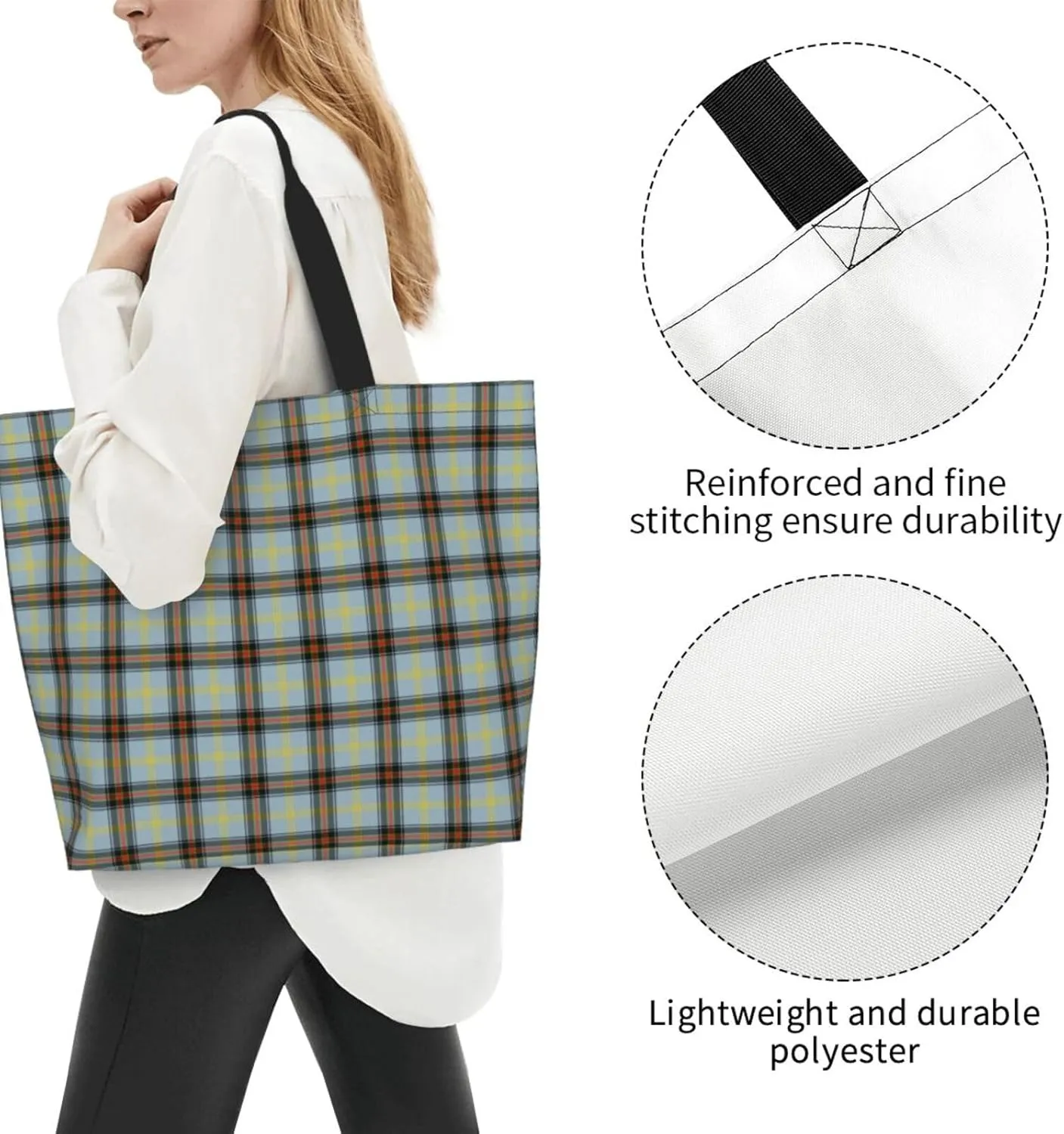 Blackwatch Modern Tartan Tote Bag For Women Weekender Travel Bag Reusable Grocery Bags Large Totes Handbags