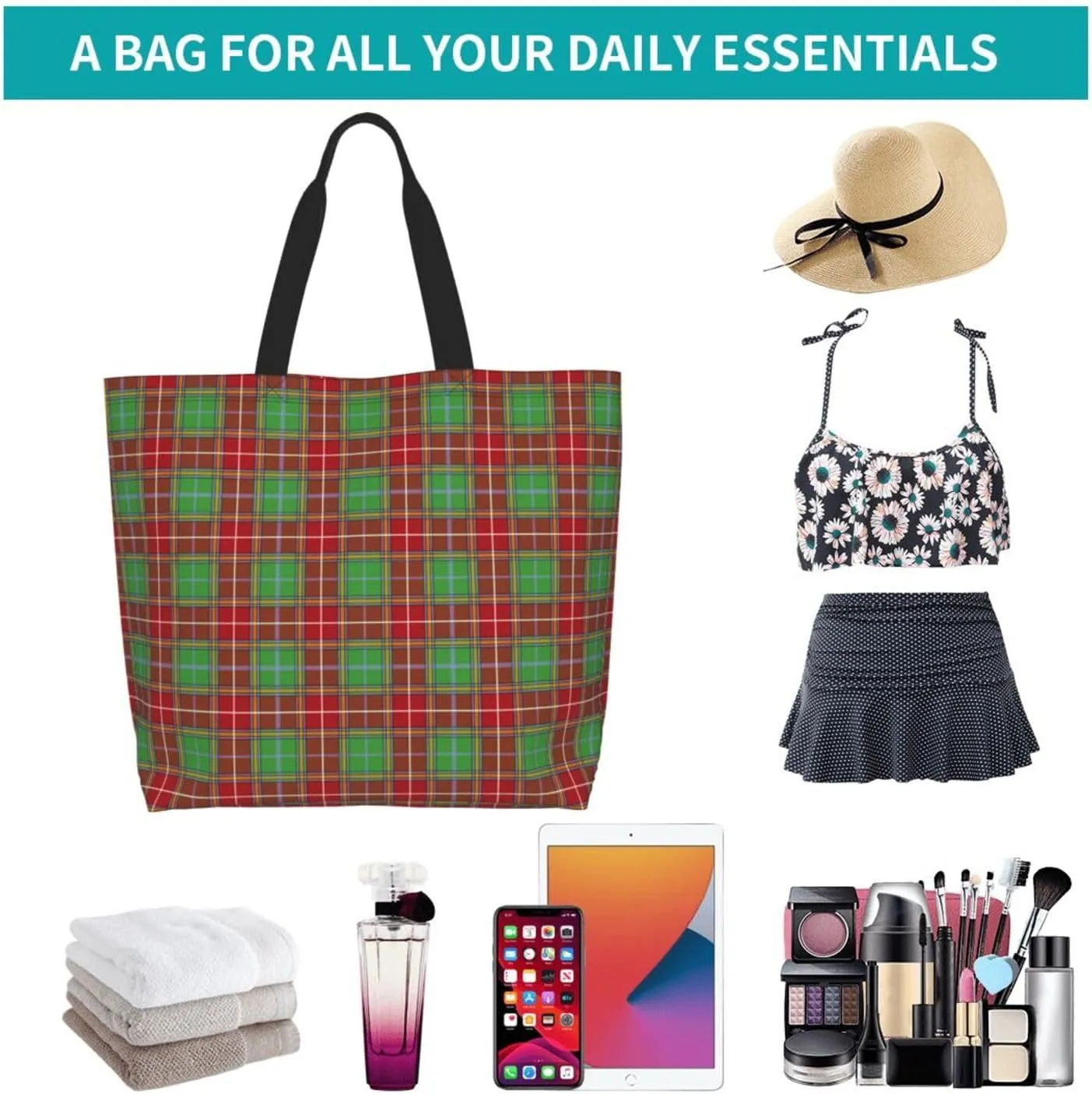Blackwatch Modern Tartan Tote Bag For Women Weekender Travel Bag Reusable Grocery Bags Large Totes Handbags