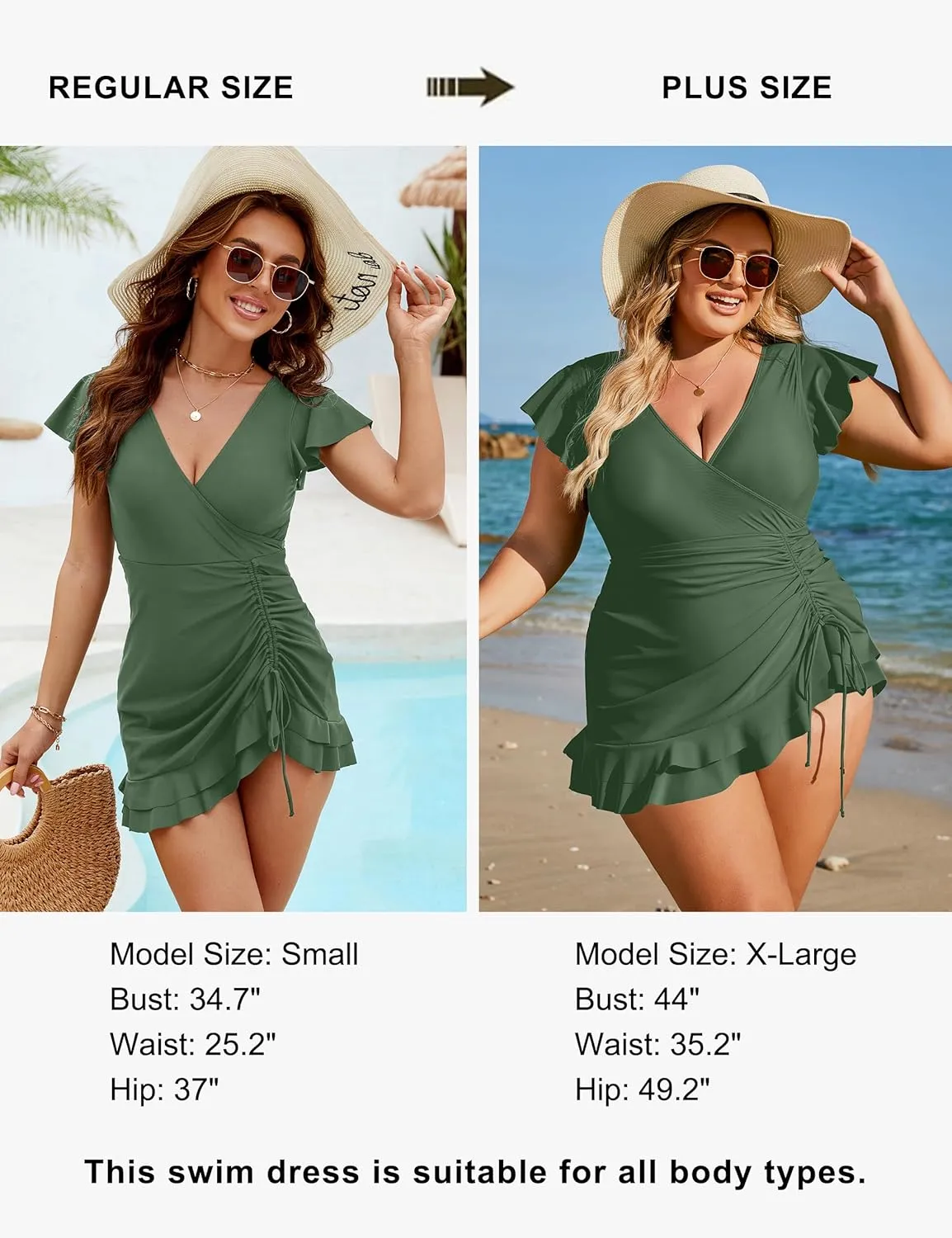 Blooming Jelly Women's Tummy Control Swimsuits One Piece Bathing Suit Plus Size Swim Dress Modest Ruffle Swimwear
