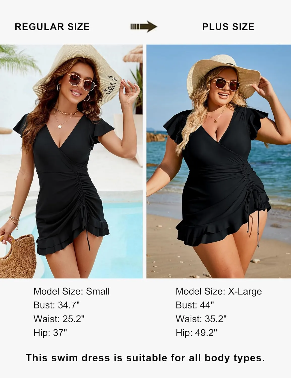 Blooming Jelly Women's Tummy Control Swimsuits One Piece Bathing Suit Plus Size Swim Dress Modest Ruffle Swimwear