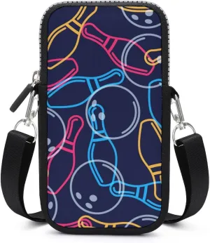 Bowling Ball Bowling Pins Crossbody Cell Phone Purse Crossbody Mini Bag Fashion Phone Pouch Wallet with Detachable Strap