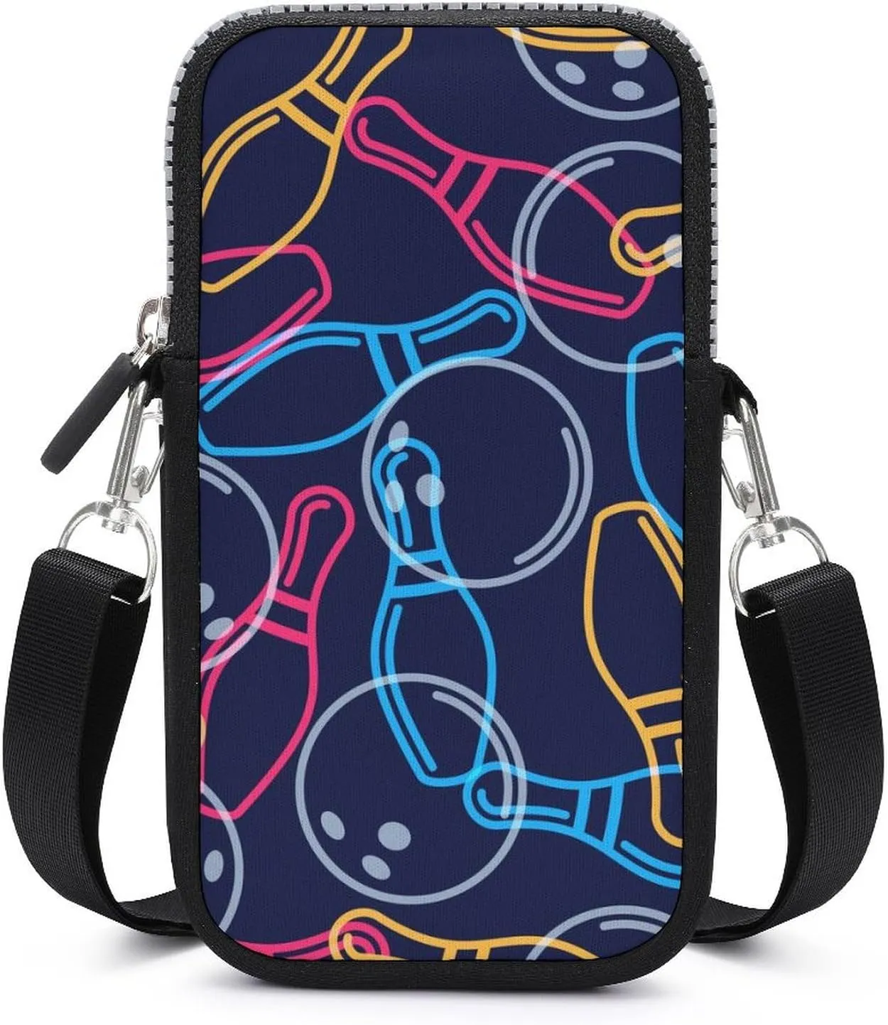 Bowling Ball Bowling Pins Crossbody Cell Phone Purse Crossbody Mini Bag Fashion Phone Pouch Wallet with Detachable Strap