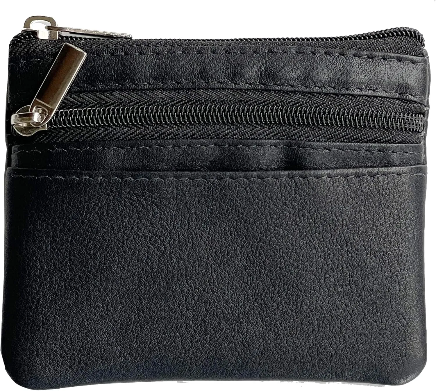 Bullz Genuine Leather Coin Purse Keychain Wallet for Women and Men- Small Zipper Pouch, Card, Paper bill, ID, Key and Change Purse, Iris Pouch & Coin Holder for Car (Black)