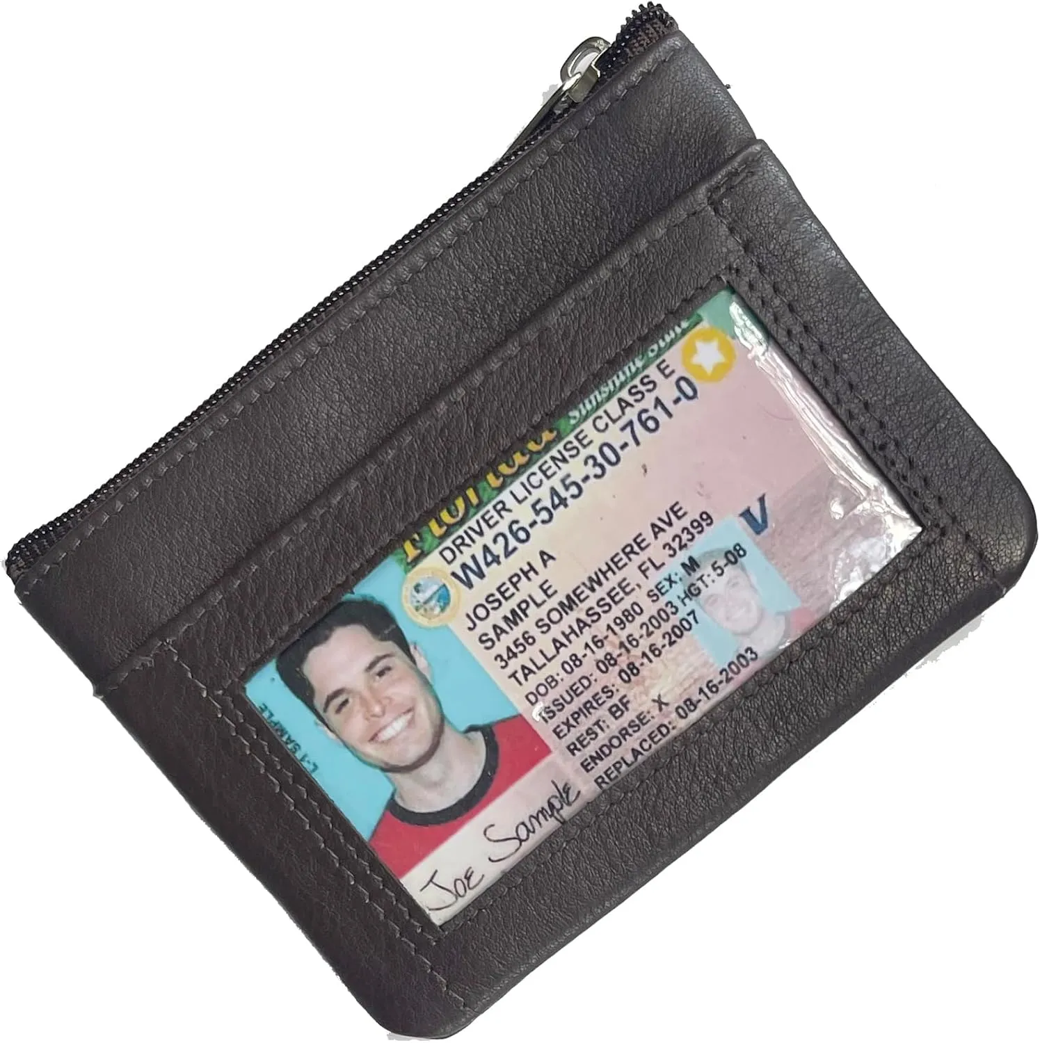 Bullz Genuine Leather Coin Purse Keychain Wallet for Women and Men- Small Zipper Pouch, Card, Paper bill, ID, Key and Change Purse, Iris Pouch & Coin Holder for Car (Brown)