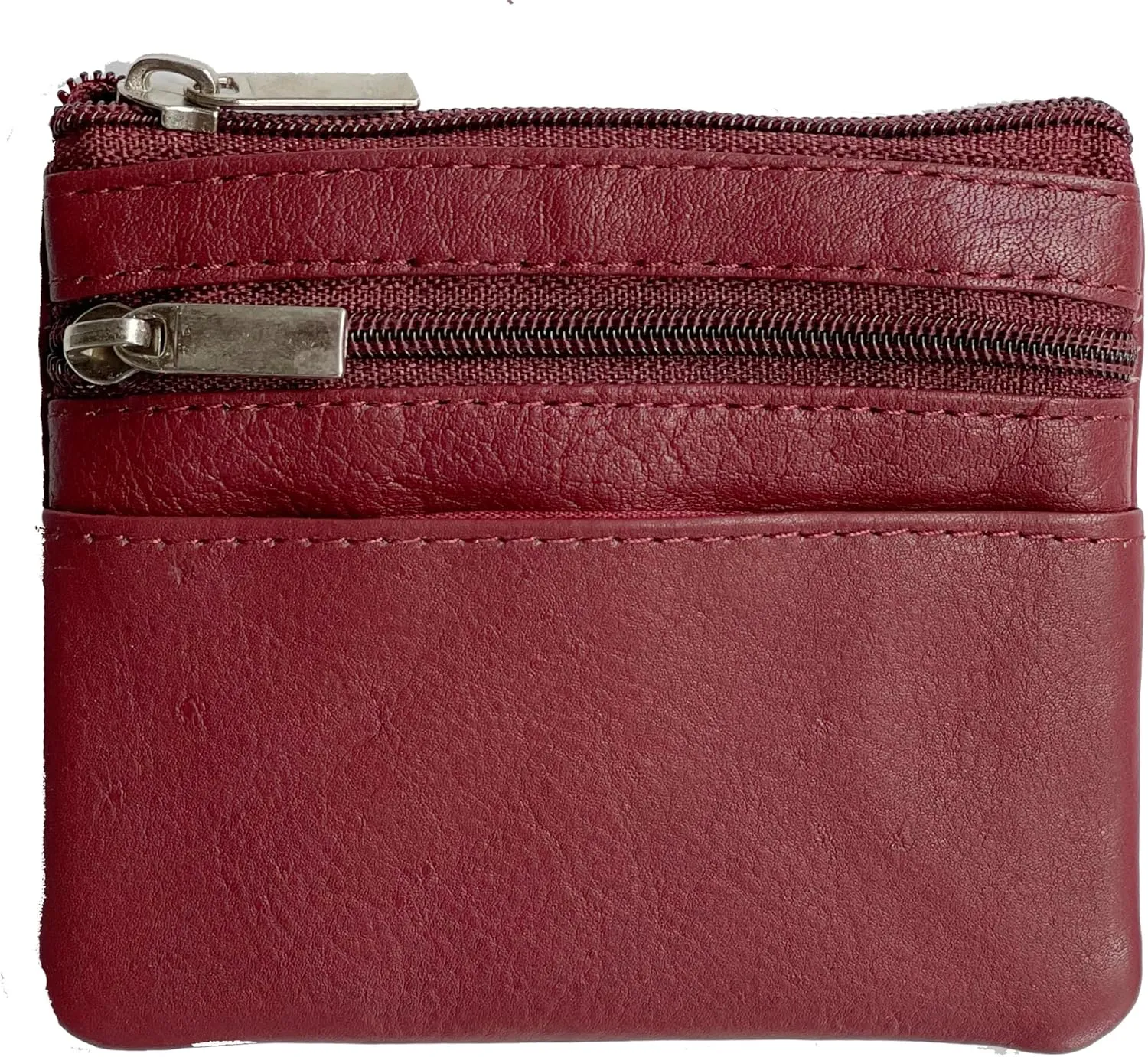 Bullz Genuine Leather Coin Purse Keychain Wallet for Women and Men- Small Zipper Pouch, Card, Paper bill, ID, Key and Change Purse, Iris Pouch & Coin Holder for Car (Burgundy)