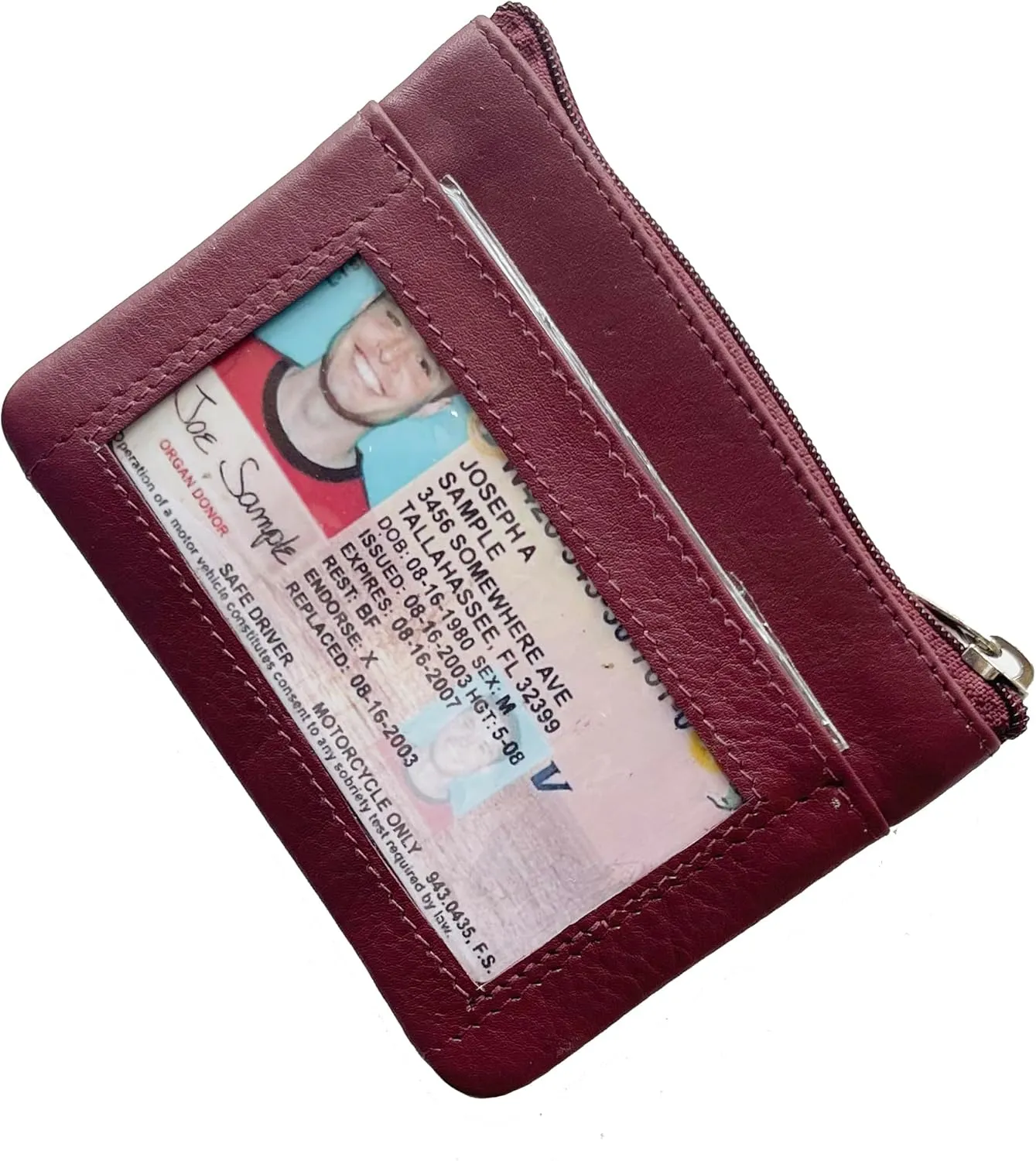 Bullz Genuine Leather Coin Purse Keychain Wallet for Women and Men- Small Zipper Pouch, Card, Paper bill, ID, Key and Change Purse, Iris Pouch & Coin Holder for Car (Burgundy)