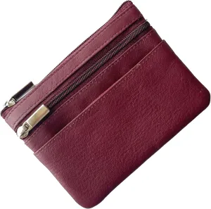 Bullz Genuine Leather Coin Purse Keychain Wallet for Women and Men- Small Zipper Pouch, Card, Paper bill, ID, Key and Change Purse, Iris Pouch & Coin Holder for Car (Burgundy)