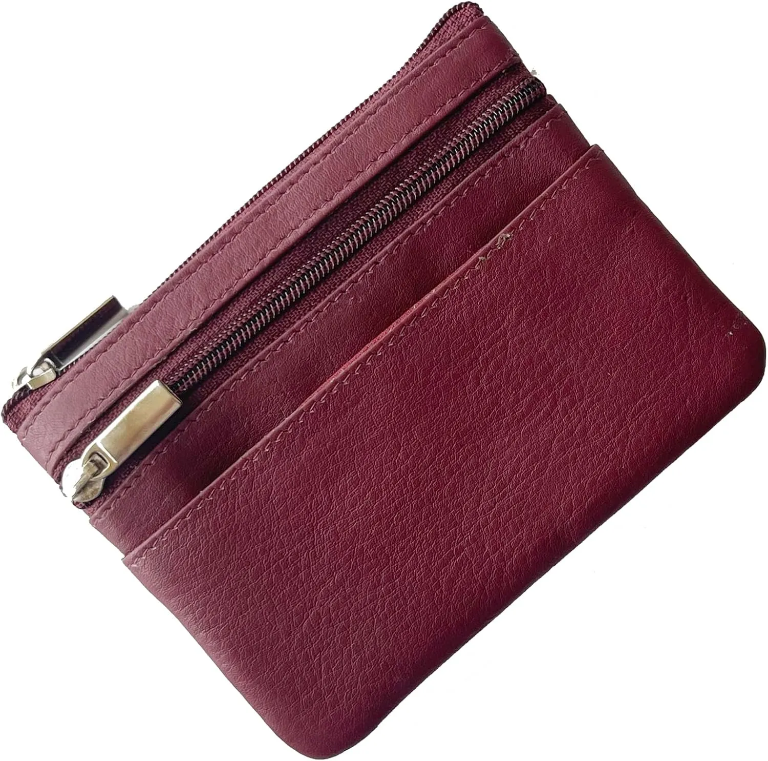 Bullz Genuine Leather Coin Purse Keychain Wallet for Women and Men- Small Zipper Pouch, Card, Paper bill, ID, Key and Change Purse, Iris Pouch & Coin Holder for Car (Burgundy)