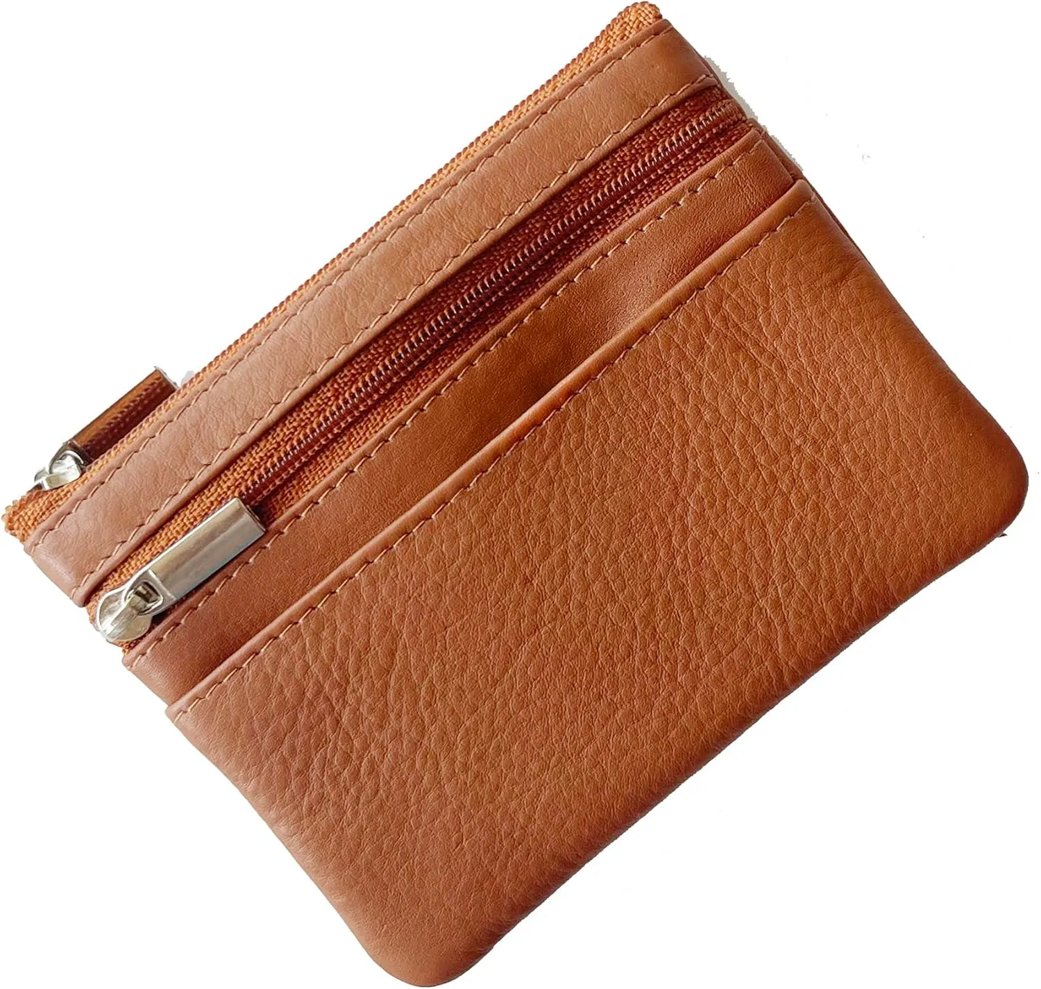 Bullz Genuine Leather Coin Purse Keychain Wallet for Women and Men- Small Zipper Pouch, Card, Paper bill, ID, Key and Change Purse, Iris Pouch & Coin Holder for Car (Tan)