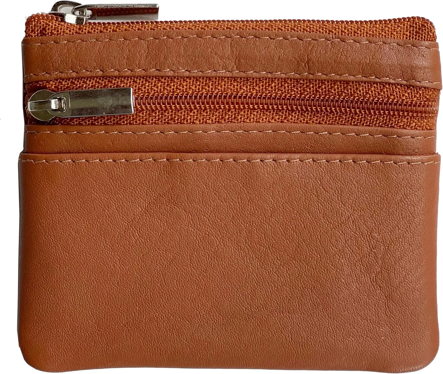 Bullz Genuine Leather Coin Purse Keychain Wallet for Women and Men- Small Zipper Pouch, Card, Paper bill, ID, Key and Change Purse, Iris Pouch & Coin Holder for Car (Tan)