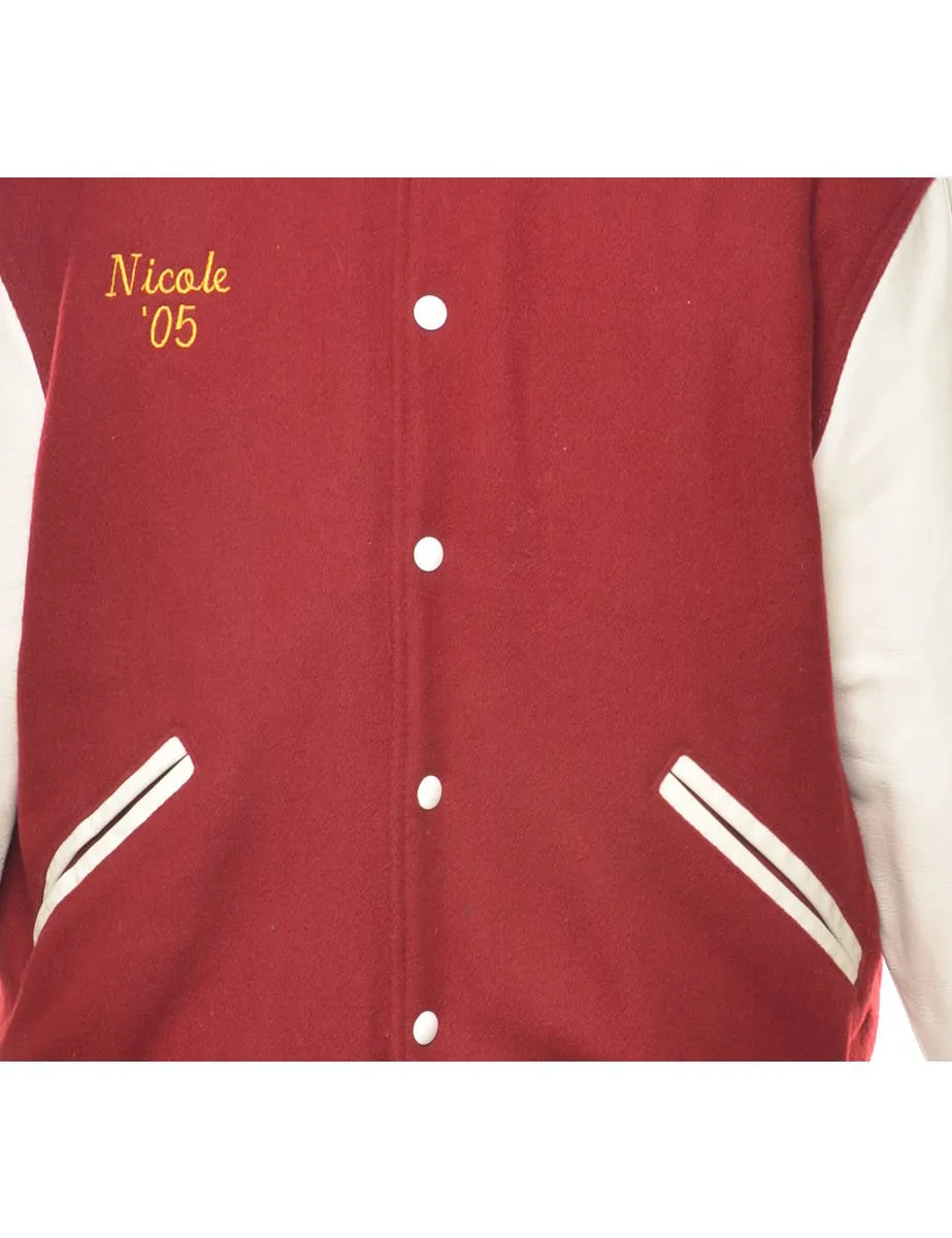 Burgundy & Yellow Rough Riders Varsity Jacket - M