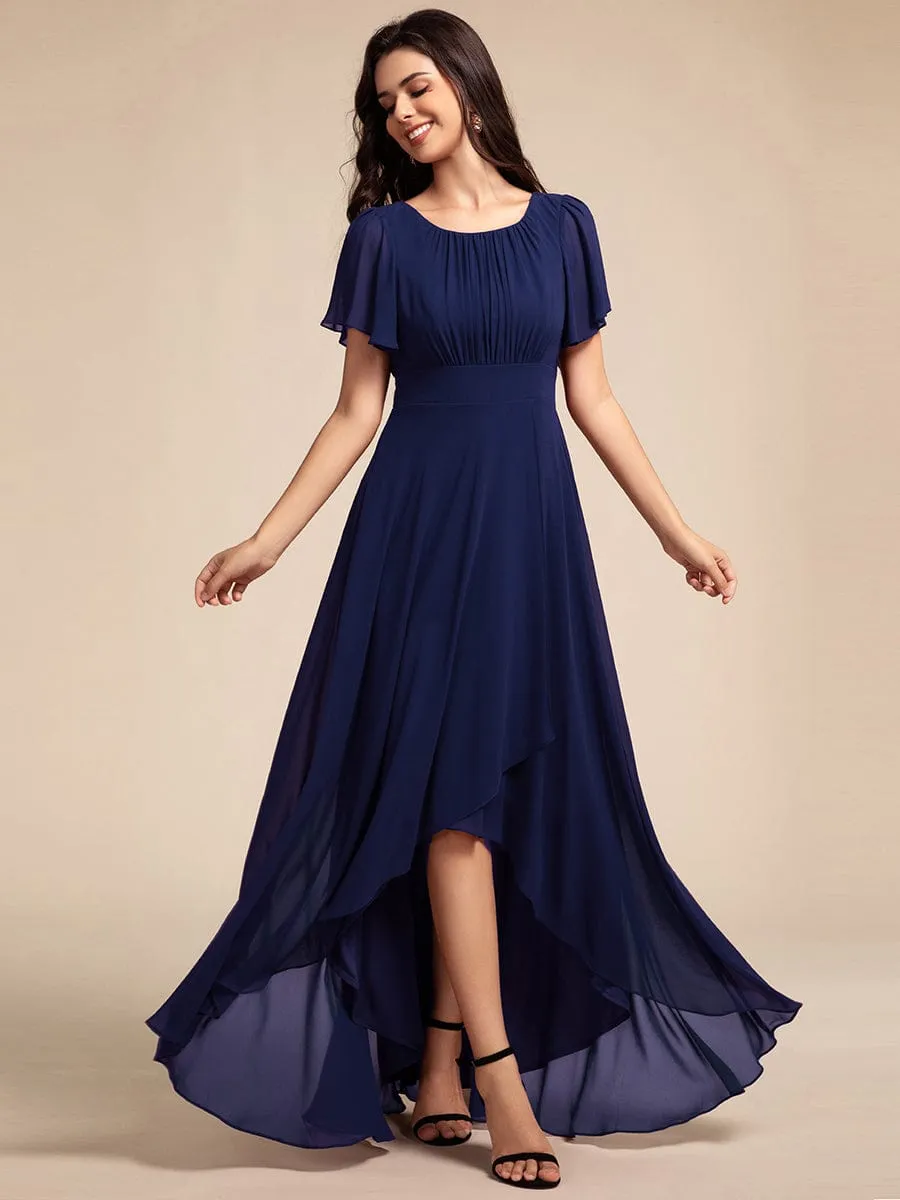 Claire | Elegant Round Neckline Short Sleeve A-Line Chiffon Bridesmaid Dress