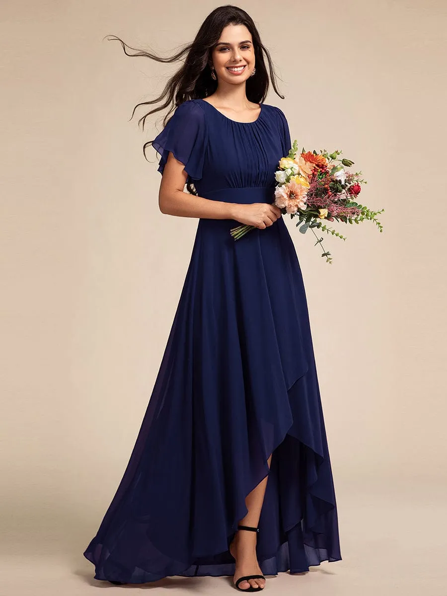 Claire | Elegant Round Neckline Short Sleeve A-Line Chiffon Bridesmaid Dress
