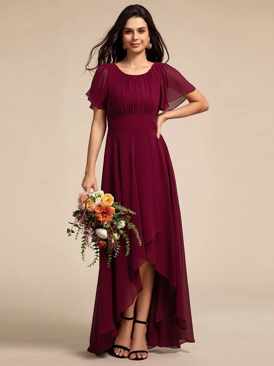 Claire | Elegant Round Neckline Short Sleeve A-Line Chiffon Bridesmaid Dress