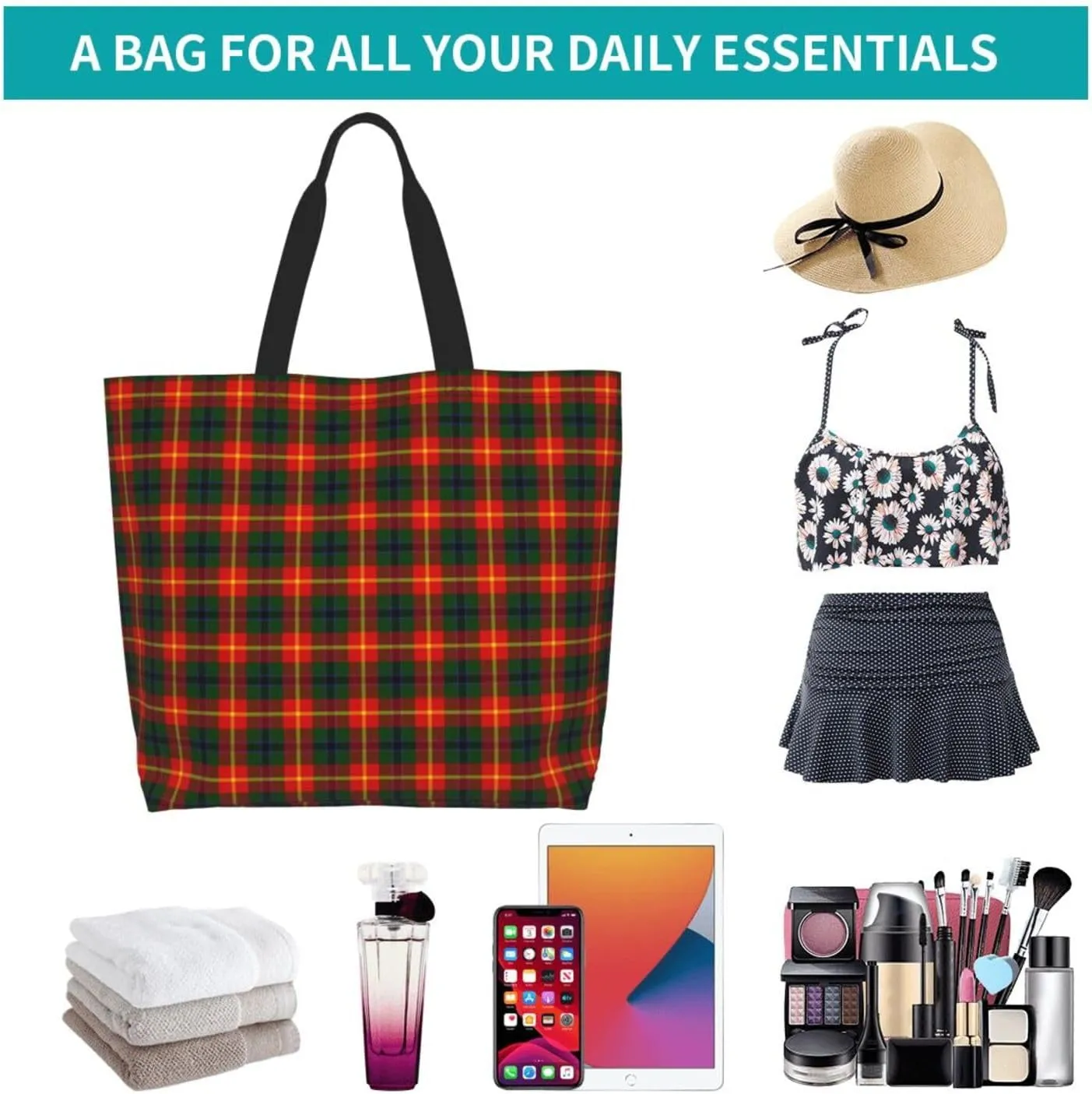 Clan Mackay Tartan Plaid Scottish Tote Bag For Women Weekender Travel Bag Reusable Grocery Bags Large Totes Handbags