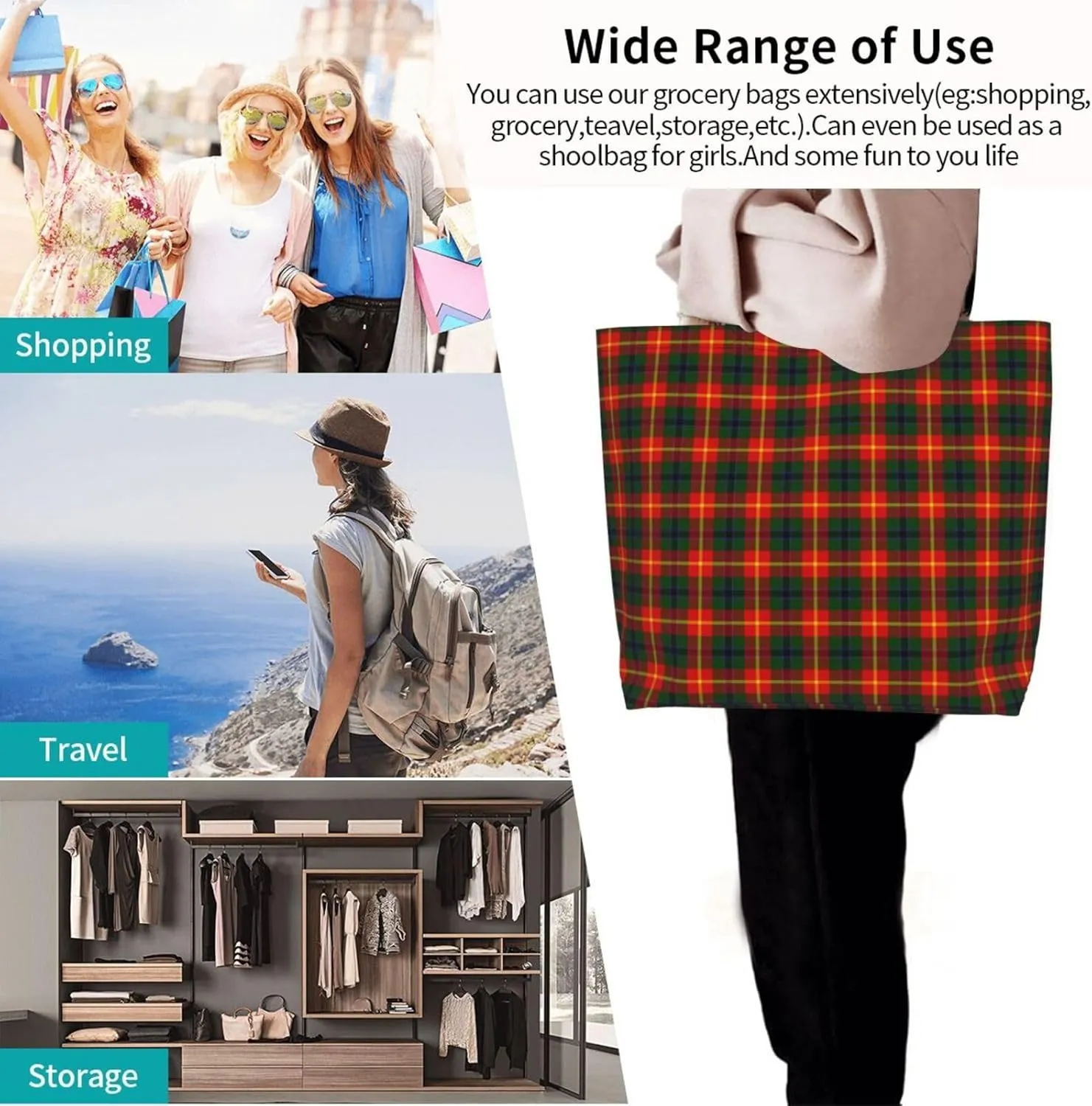 Clan Mackay Tartan Plaid Scottish Tote Bag For Women Weekender Travel Bag Reusable Grocery Bags Large Totes Handbags