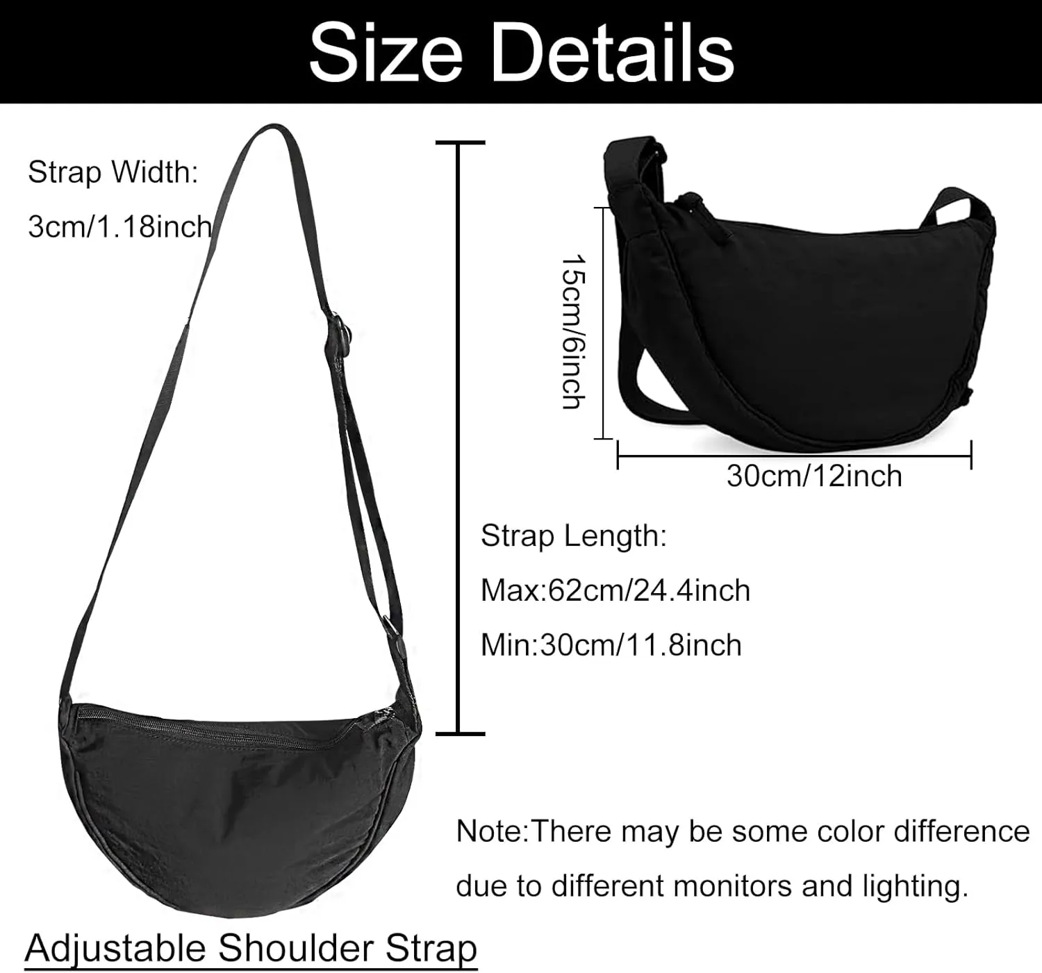 Crescent Bag for Women Men Small Nylon Crossbody Lightweight Shoulder Purse Travel Waist Bag