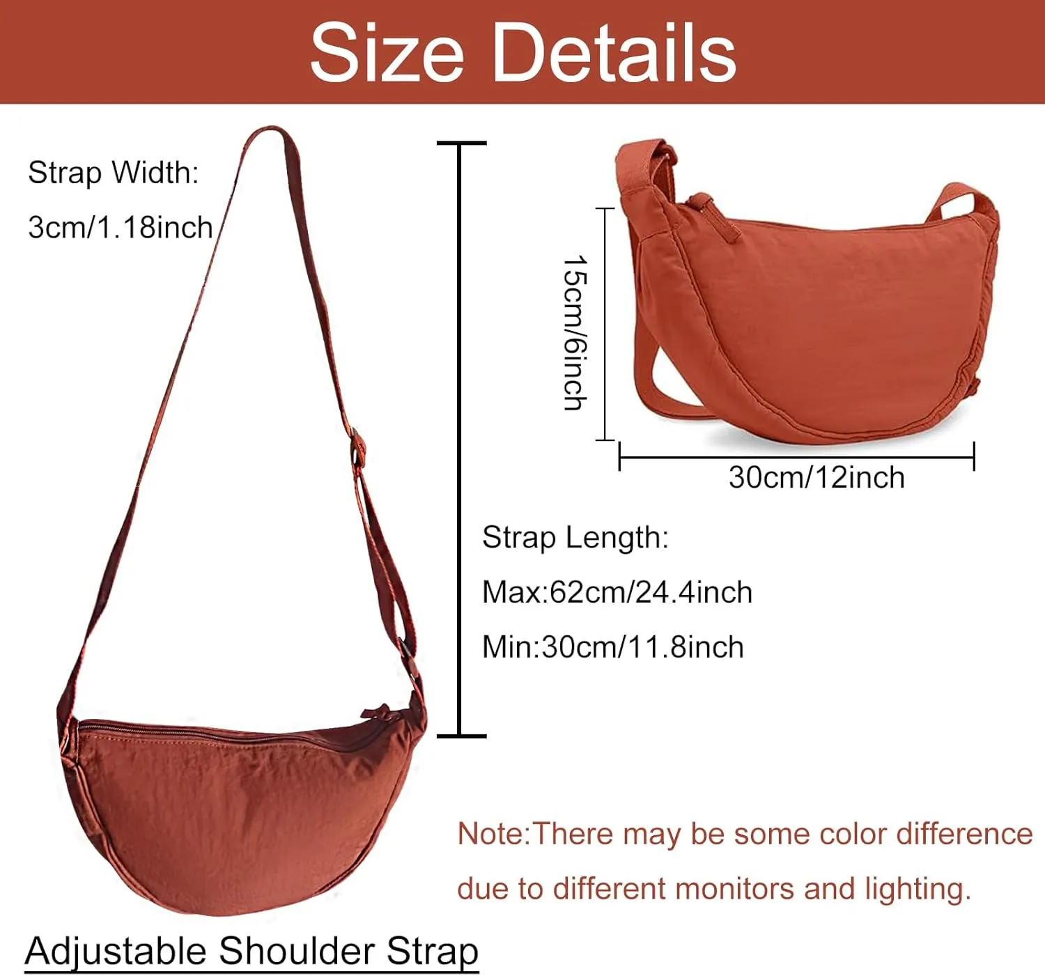 Crescent Bag for Women Men Small Nylon Crossbody Lightweight Shoulder Purse Travel Waist Bag